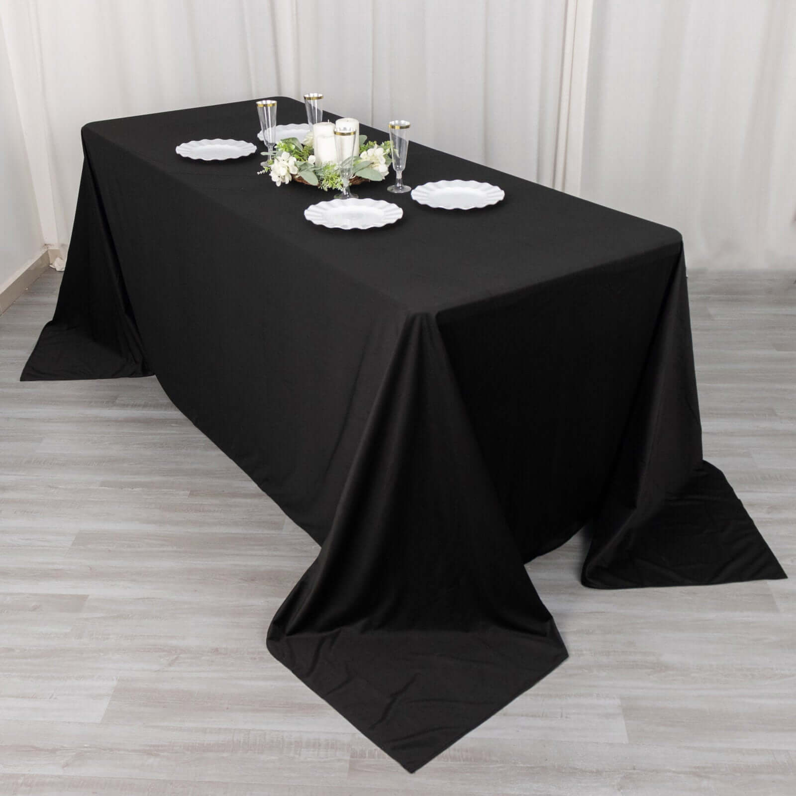 Premium Scuba Rectangular 90x132 Tablecloth Black - Wrinkle Free, Stain Resistant & Seamless Table Cover for Weddings and Parties