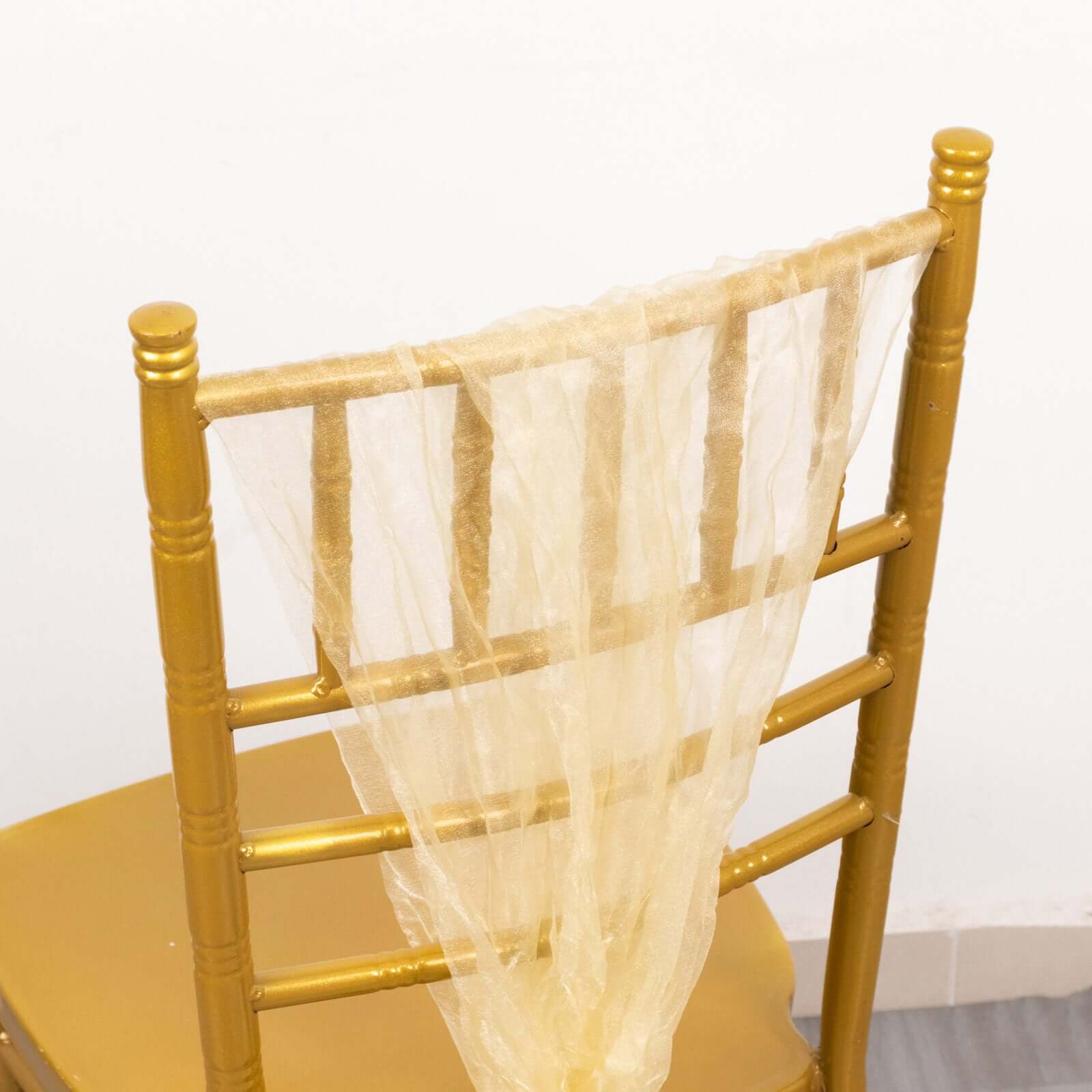 5 Pack Crinkled Organza Chair Sashes Champagne with Shimmer Chiffon Layers - Stylish Sheer Decor