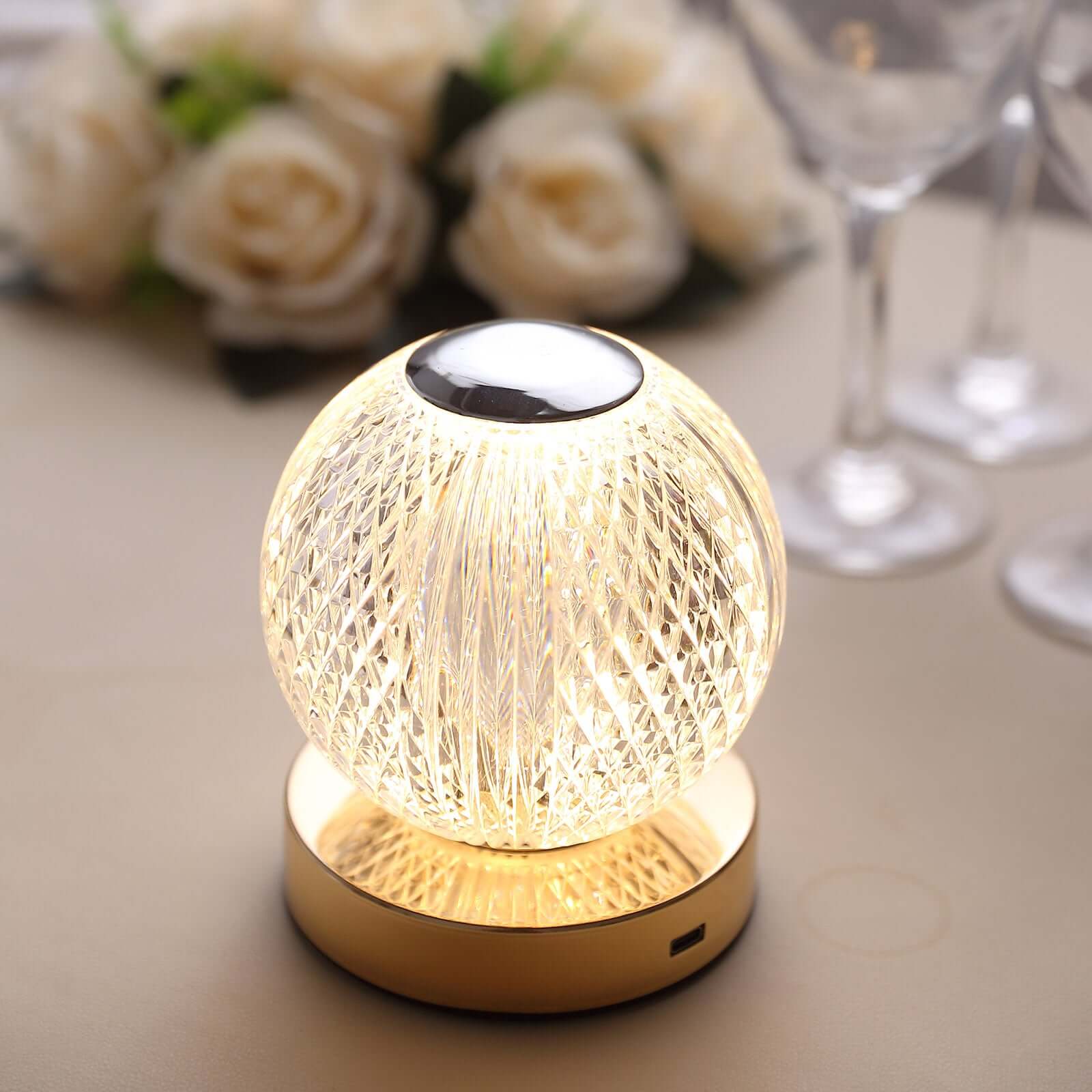 Acrylic LED Table Lamp Diamond Cut Ball Design Rechargeable - Dimmable Touch Control Decorative Night Light 5