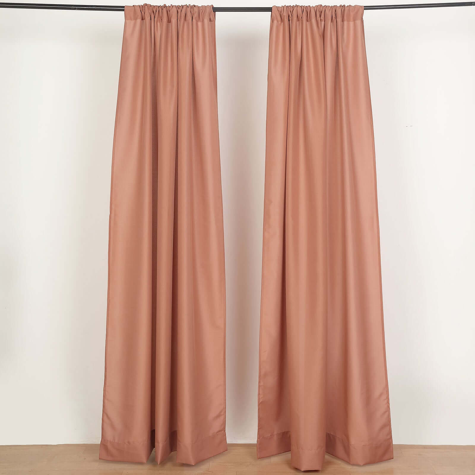 2 Pack Terracotta (Rust) Polyester Event Curtain Drapes, 10ftx8ft Backdrop Event Panels With Rod Pockets 130 GSM