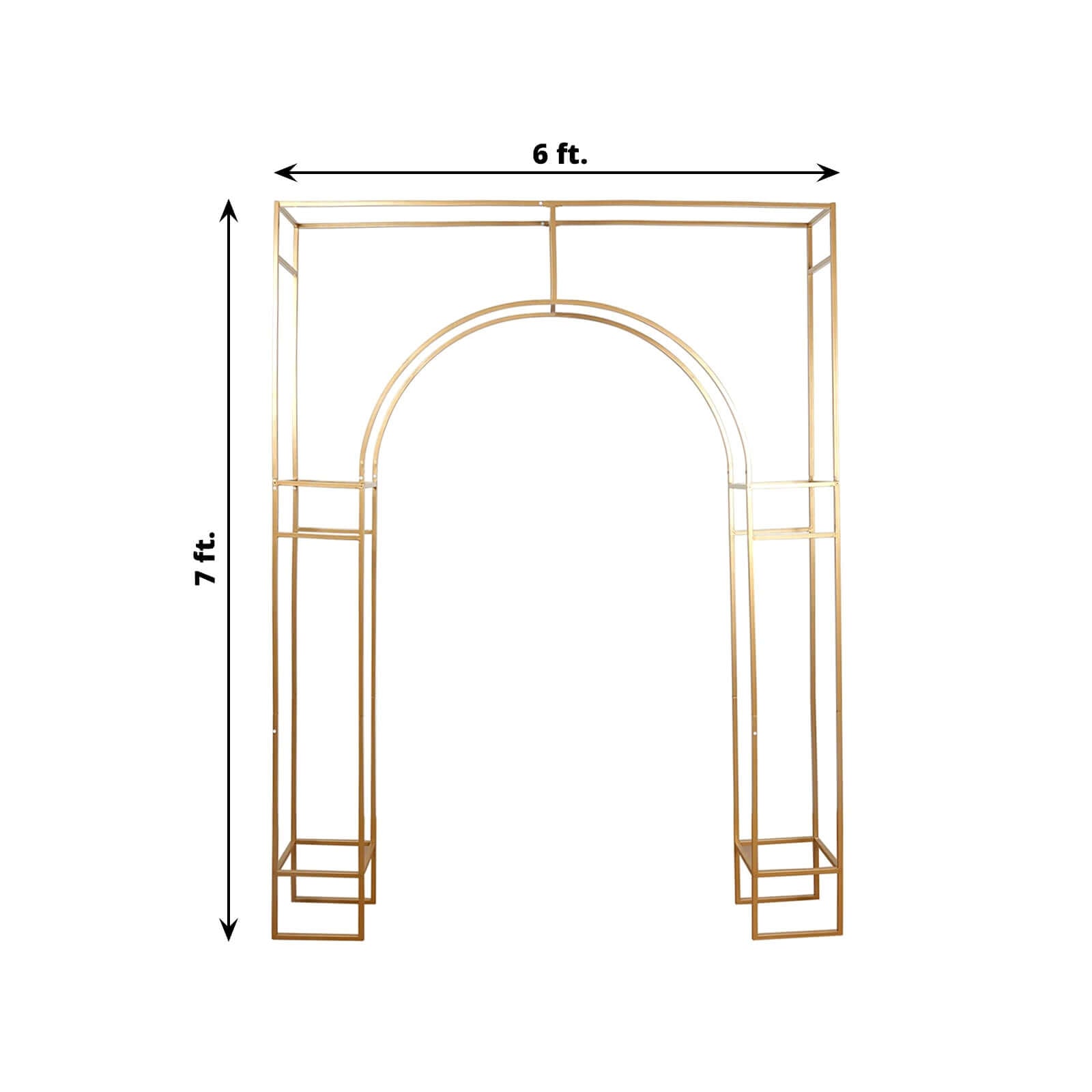 7ft Heavy Duty Gold Metal Rectangular Wedding Arch in Arc de Triomphe Style, 3D Floral Balloon Frame Backdrop Stand