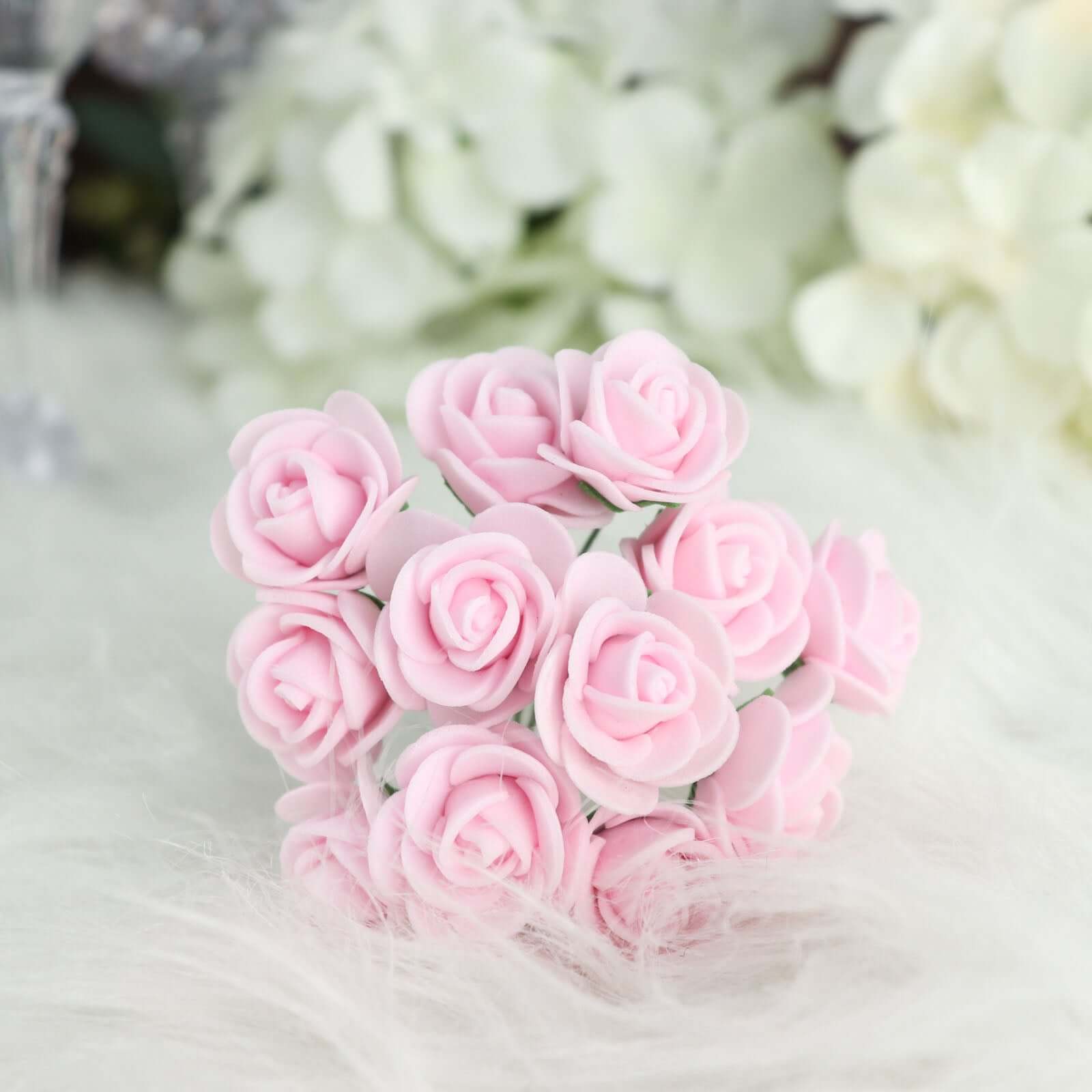 48 Roses 1 Pink Real Touch Artificial DIY Foam Rose Flowers With Stem, Craft Rose Buds