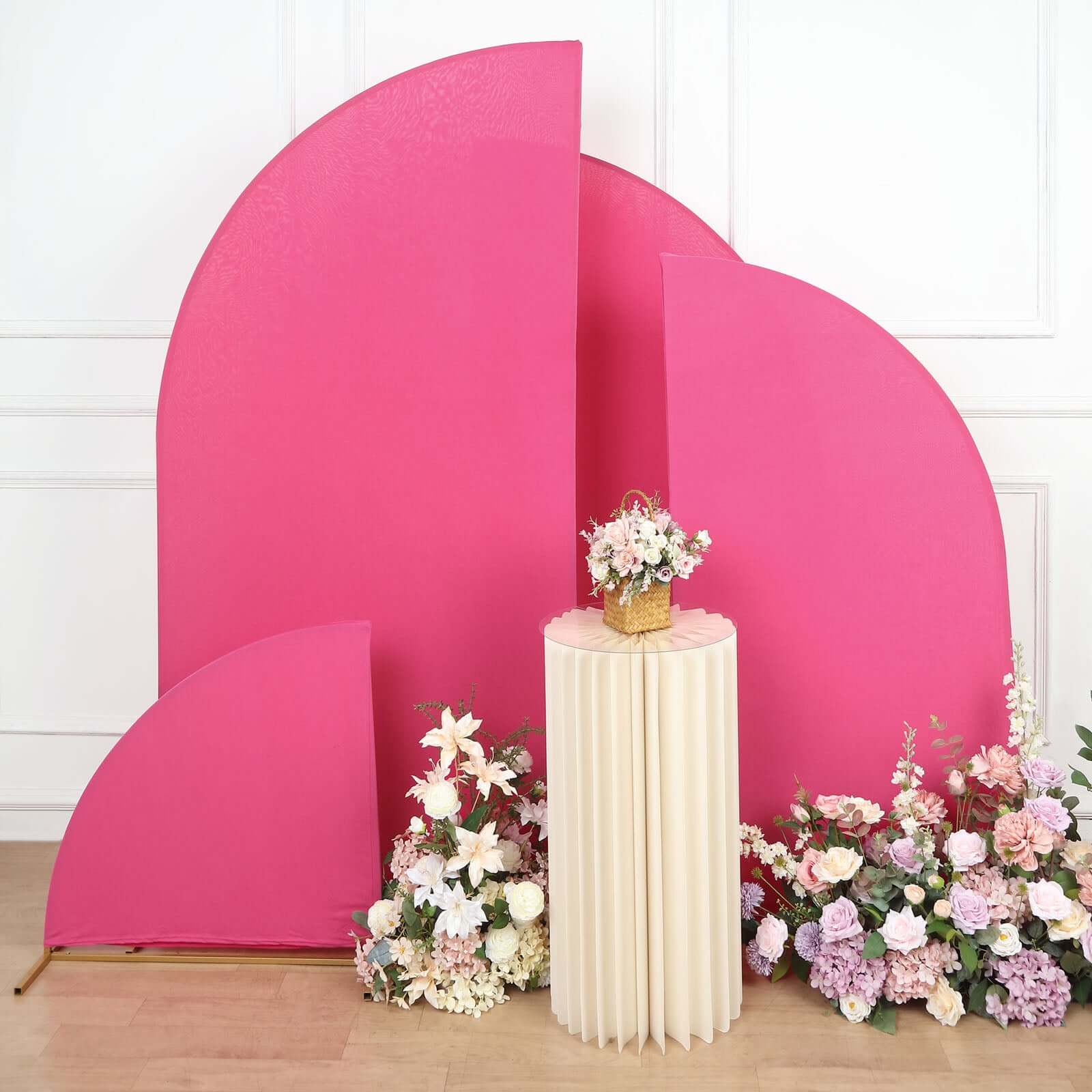 Set of 4 Matte Fuchsia Spandex Half Moon Chiara Backdrop Stand Covers, Custom Fitted Wedding Arch Covers - 2.5ft,5ft,6ft,7ft