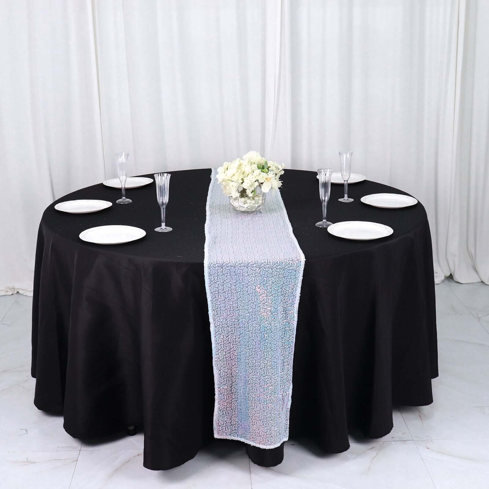 Sequin 12x108 Table Runner Iridescent Blue - Glittering Design