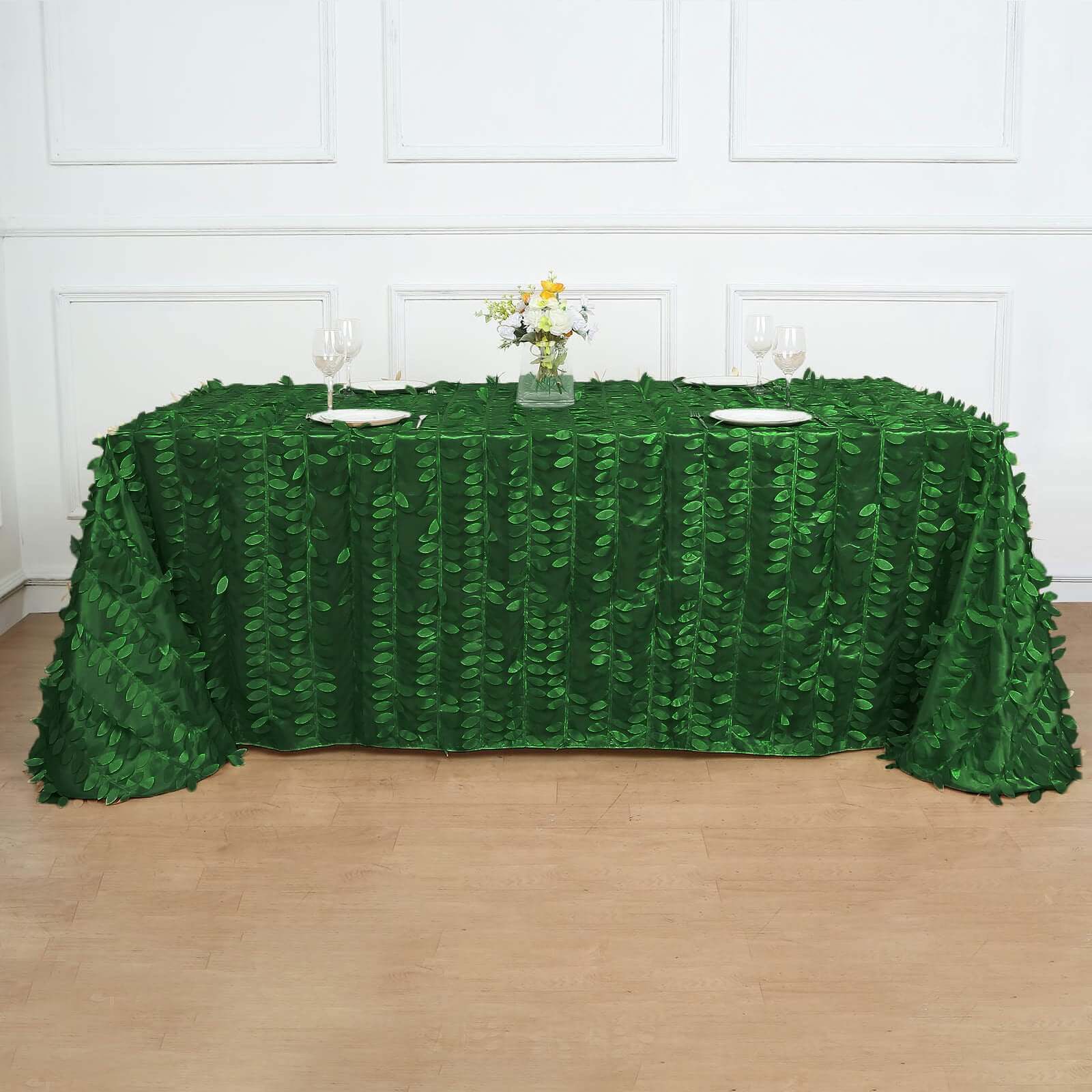 Taffeta 90x156 Rectangle Tablecloth Green | 3D Leaf Petal Design Seamless Table Cover