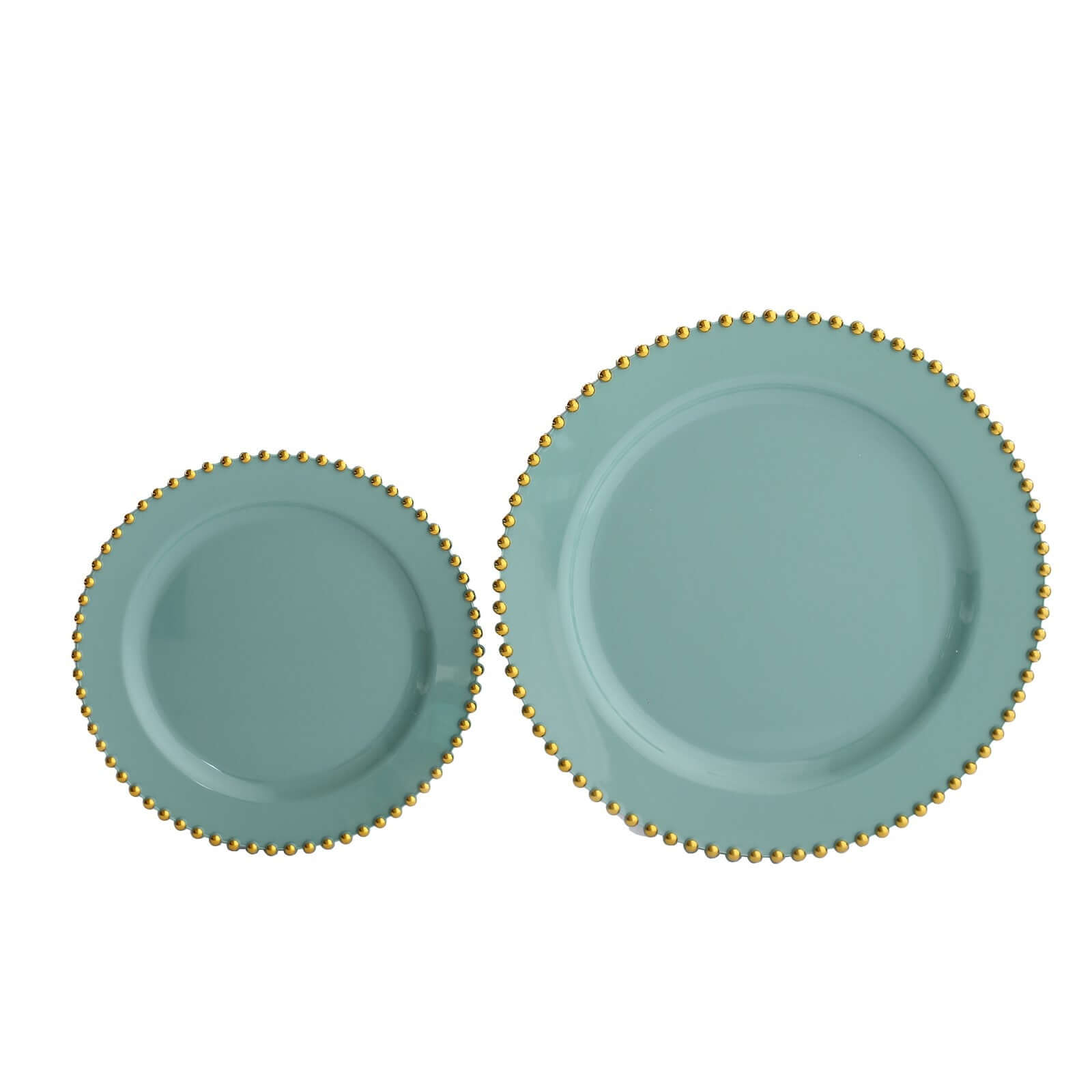 10-Pack Plastic 8 Round Appetizer Dessert Plates in Dusty Sage Green with Gold Beaded Rim - Disposable Salad Plates