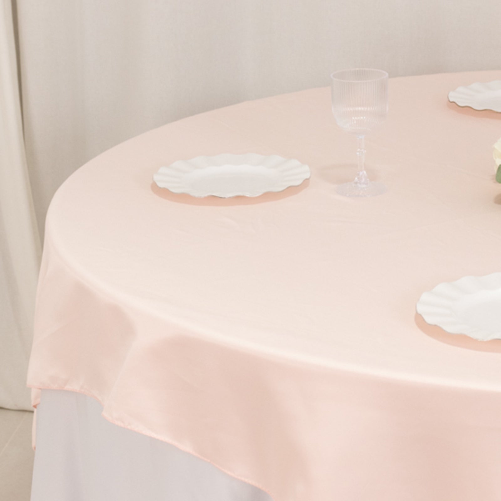 Lamour Satin 72x72 Table Overlay Square Tablecloth Blush - Smooth Finish Table Topper
