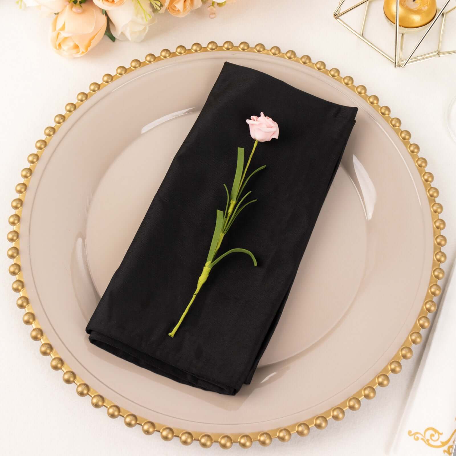 5 Pack Premium Scuba 20x20 Napkins Black - Durable & Reusable Dinner Napkins for a Polished Tablescape