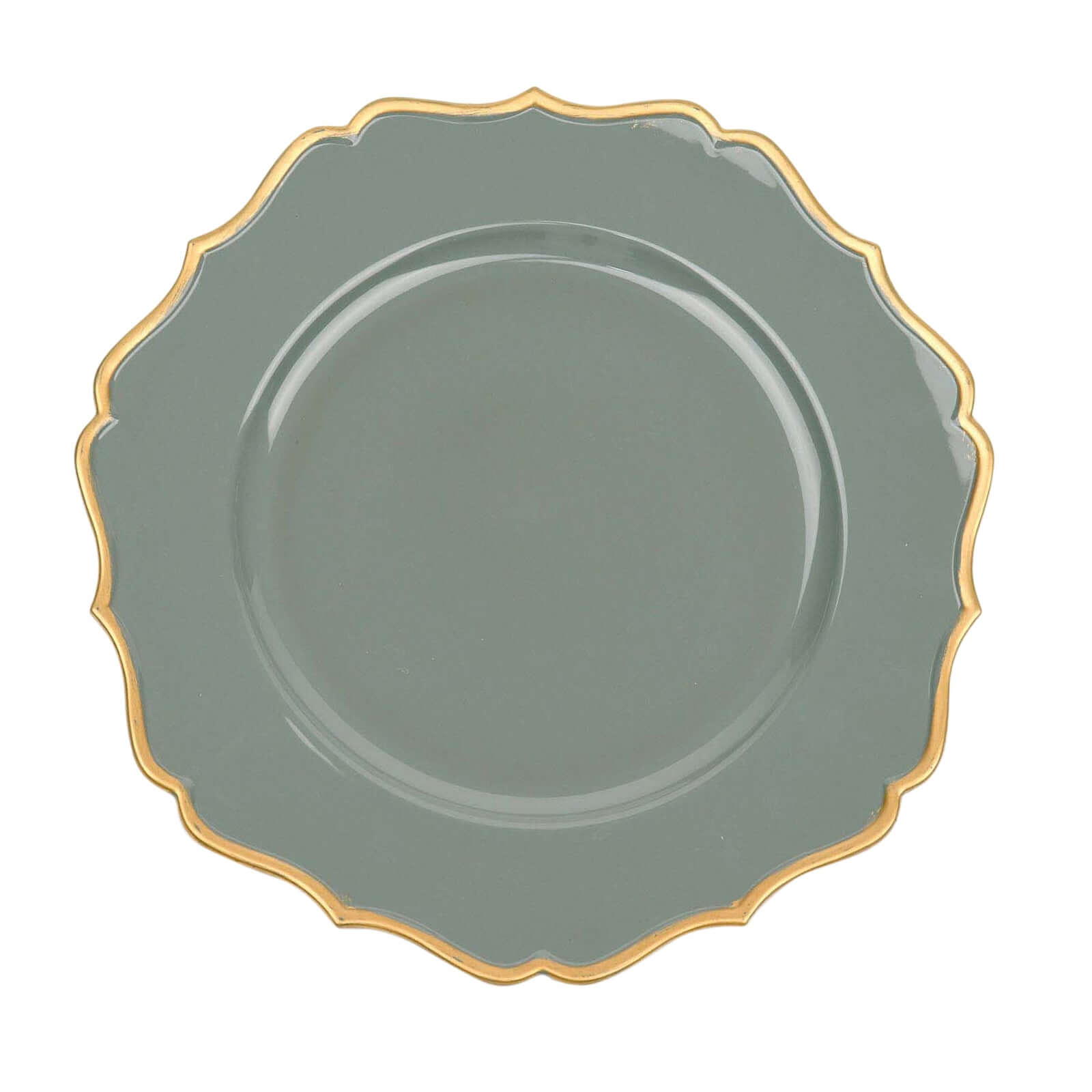 6-Pack Acrylic Round Charger Plates 13 in Olive Green with Gold Scalloped Rim, Decorative Dinner Party Plastic Charger Tableware