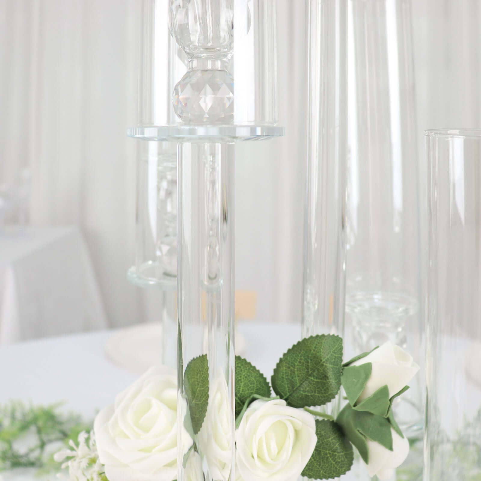 5-Arm Round Crystal Glass Candelabra Clear Taper Design - Chic Candle Holder Table Centerpiece for Weddings & Events 32