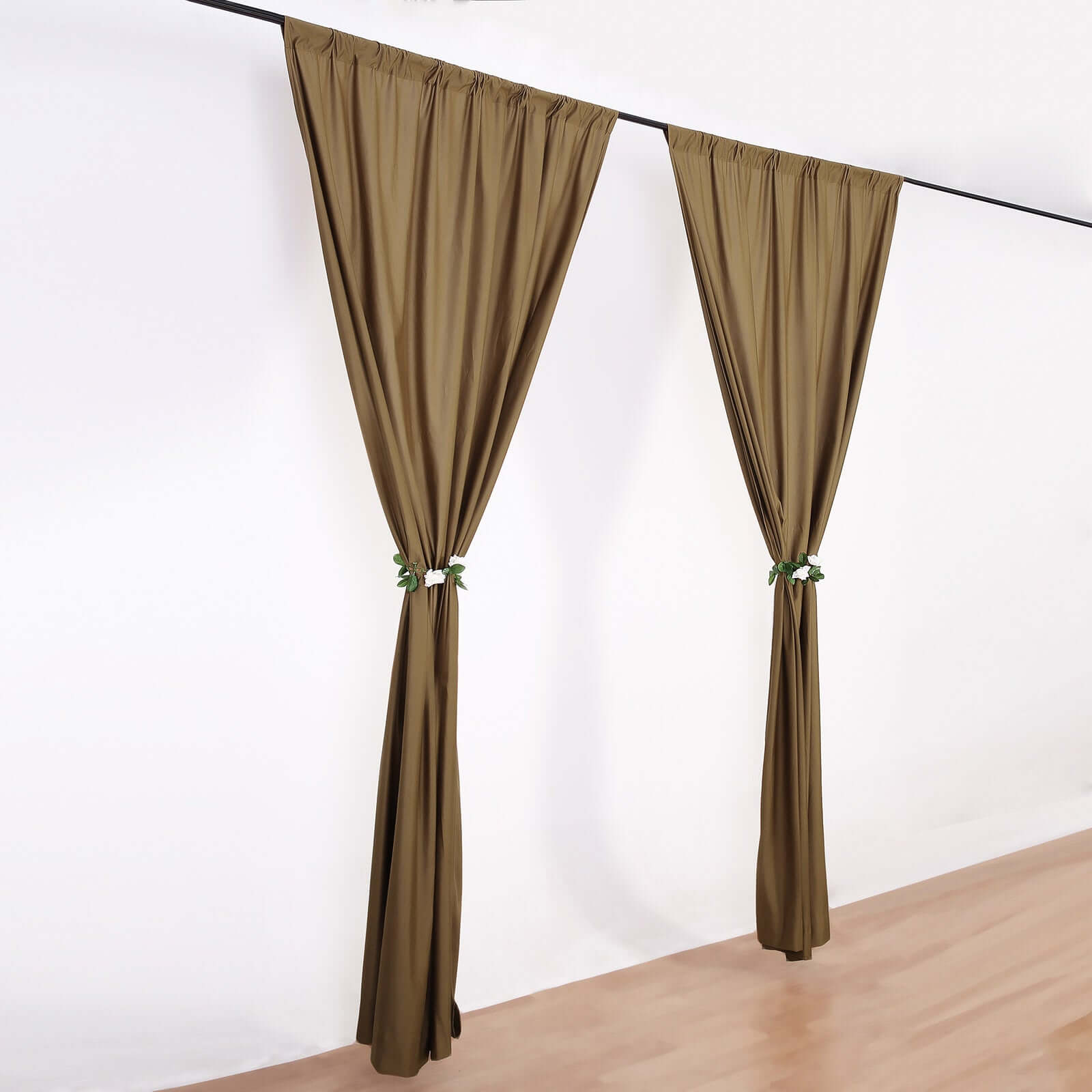 2 Pack Taupe Scuba Polyester Event Curtain Drapes, Durable Flame Resistant Backdrop Event Panels Wrinkle Free with Rod Pockets - 10ftx10ft