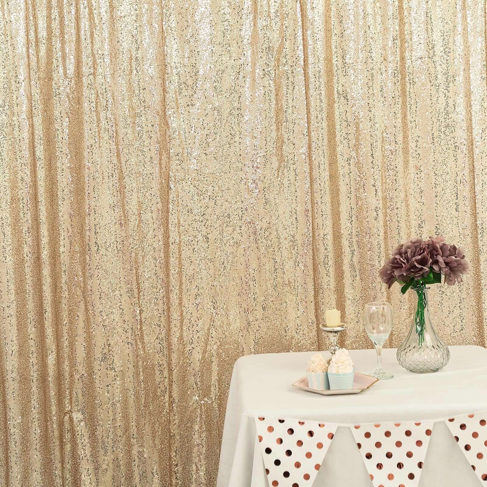 8ftx8ft Champagne Sequin Event Curtain Drapes, Backdrop Event Panel