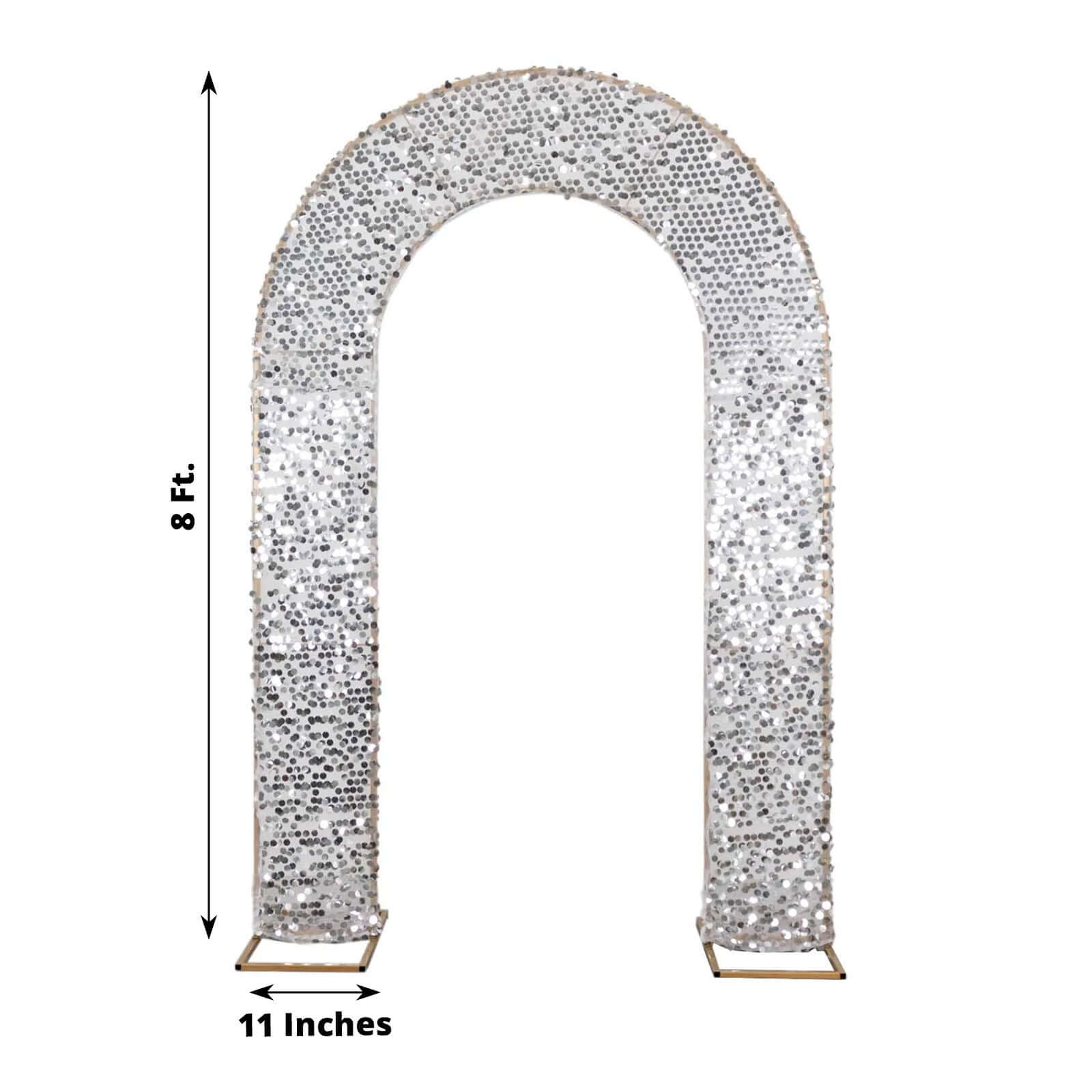 8ft Silver Big Payette Sequin Open Arch Wedding Arch Cover, Sparkly U-Shaped Fitted Backdrop Slipcover