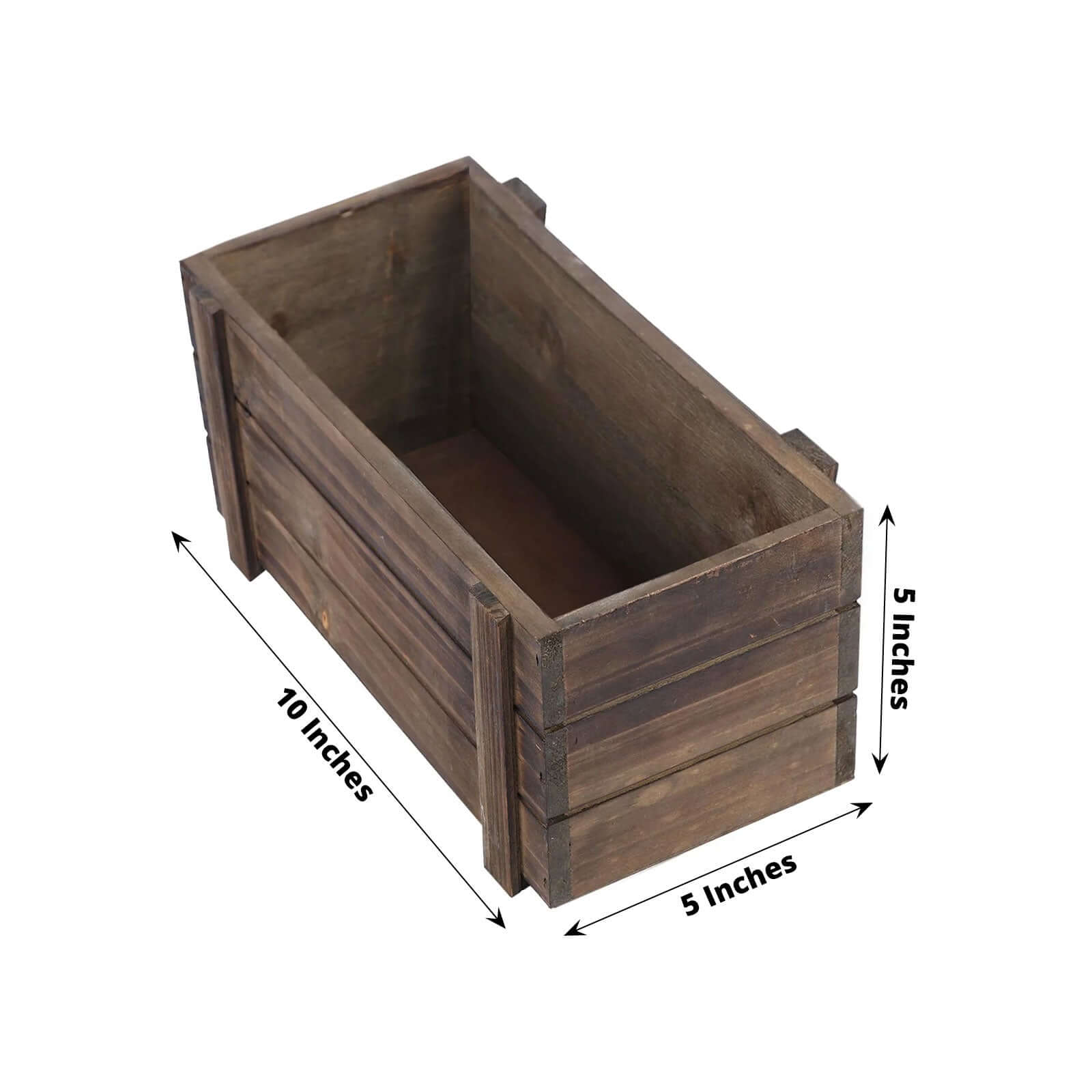 Rustic Wood Planter Boxes Smoked Brown 2-Pack - Perfect Natural Decor with Removable Plastic Liners for Weddings 10x5