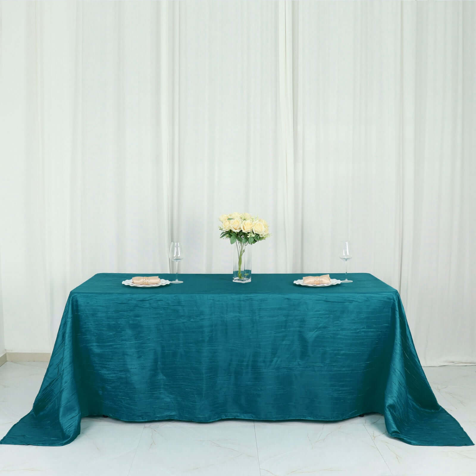 Taffeta 90x132 Rectangle Tablecloth Teal - Seamless Accordion Crinkle Table Cover