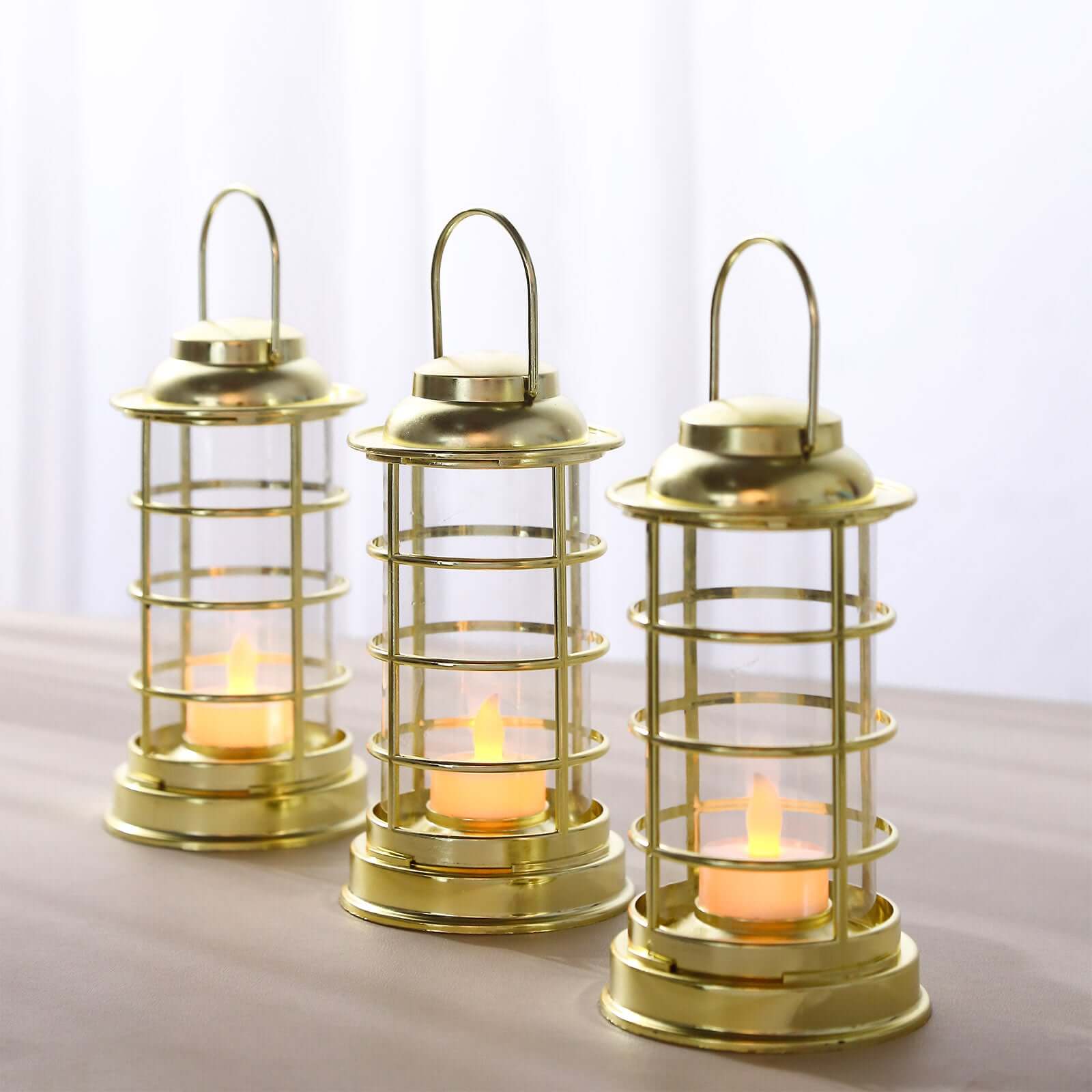 3-Pack LED Tealight Candles Decorative Gold - Battery Operated Mini Lantern Lamps 7