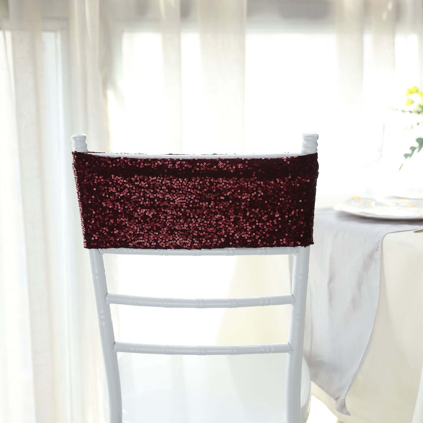 5 Pack Sequin Spandex Chair Sashes Burgundy - Stretch Chair Bands 6x15