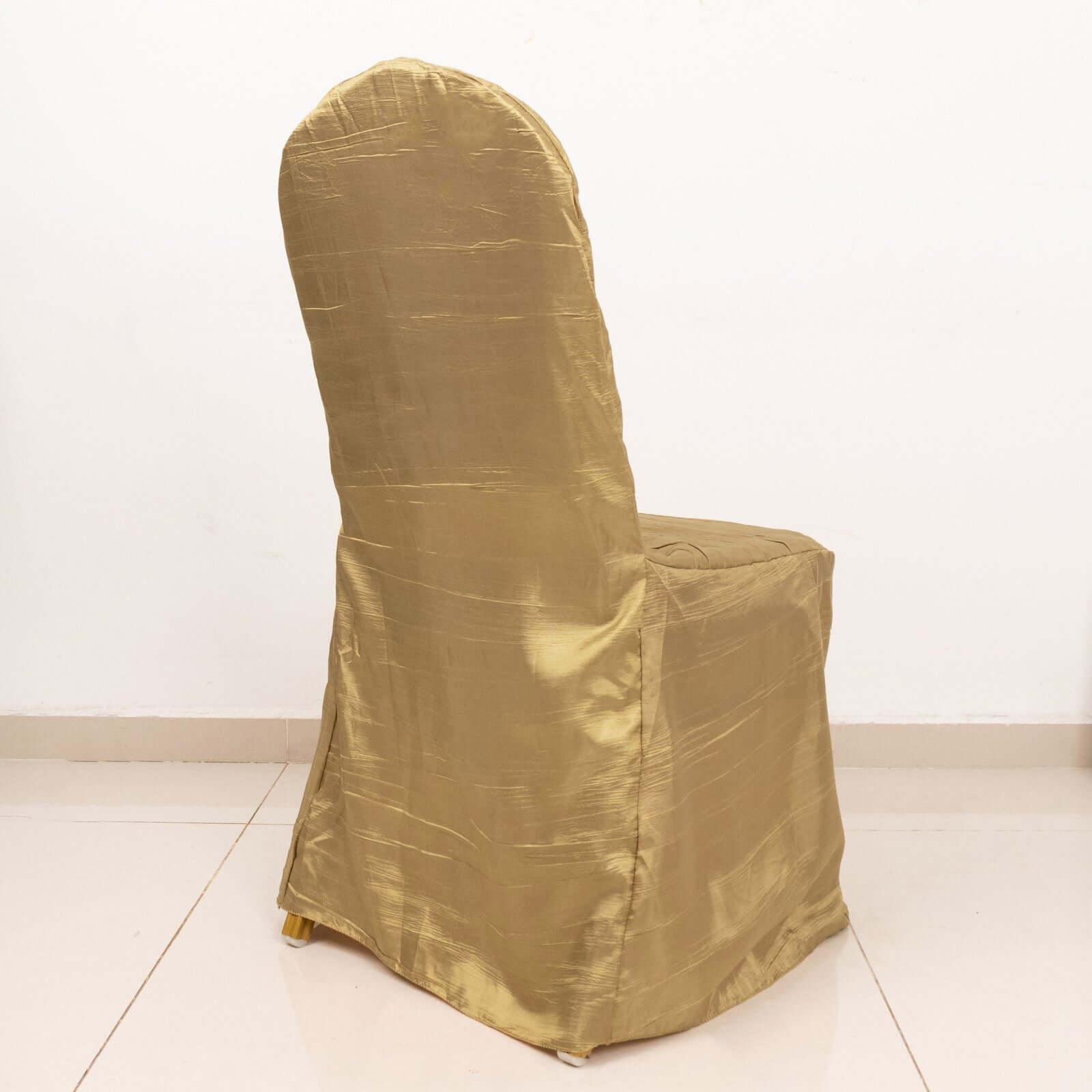 Crinkle Crushed Taffeta Chair Cover for Banquet Chairs Gold - Reusable Slipcover