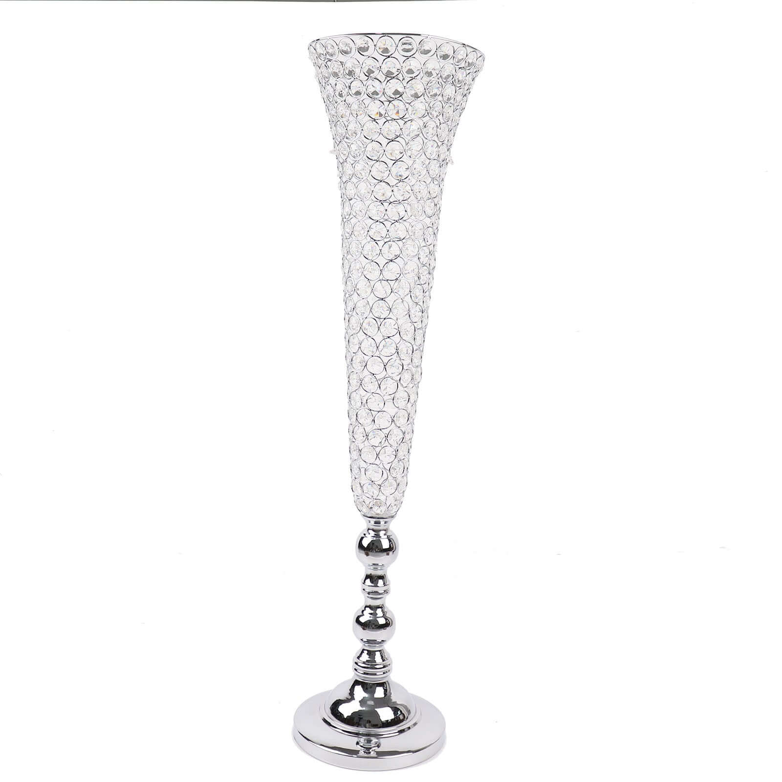 2-Pack Crystal Beaded Trumpet Vase Set Silver - Table Centerpiece for Grand Occasions 40