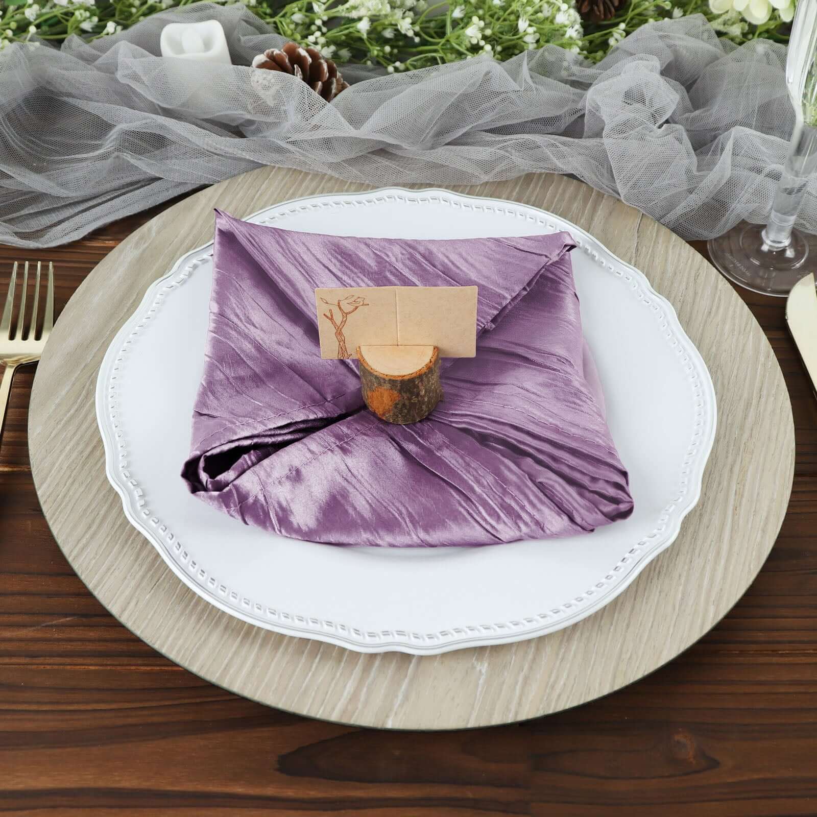 5 Pack Taffeta 20x20 Napkins Violet Amethyst - Accordion Crinkle Dinner Napkins