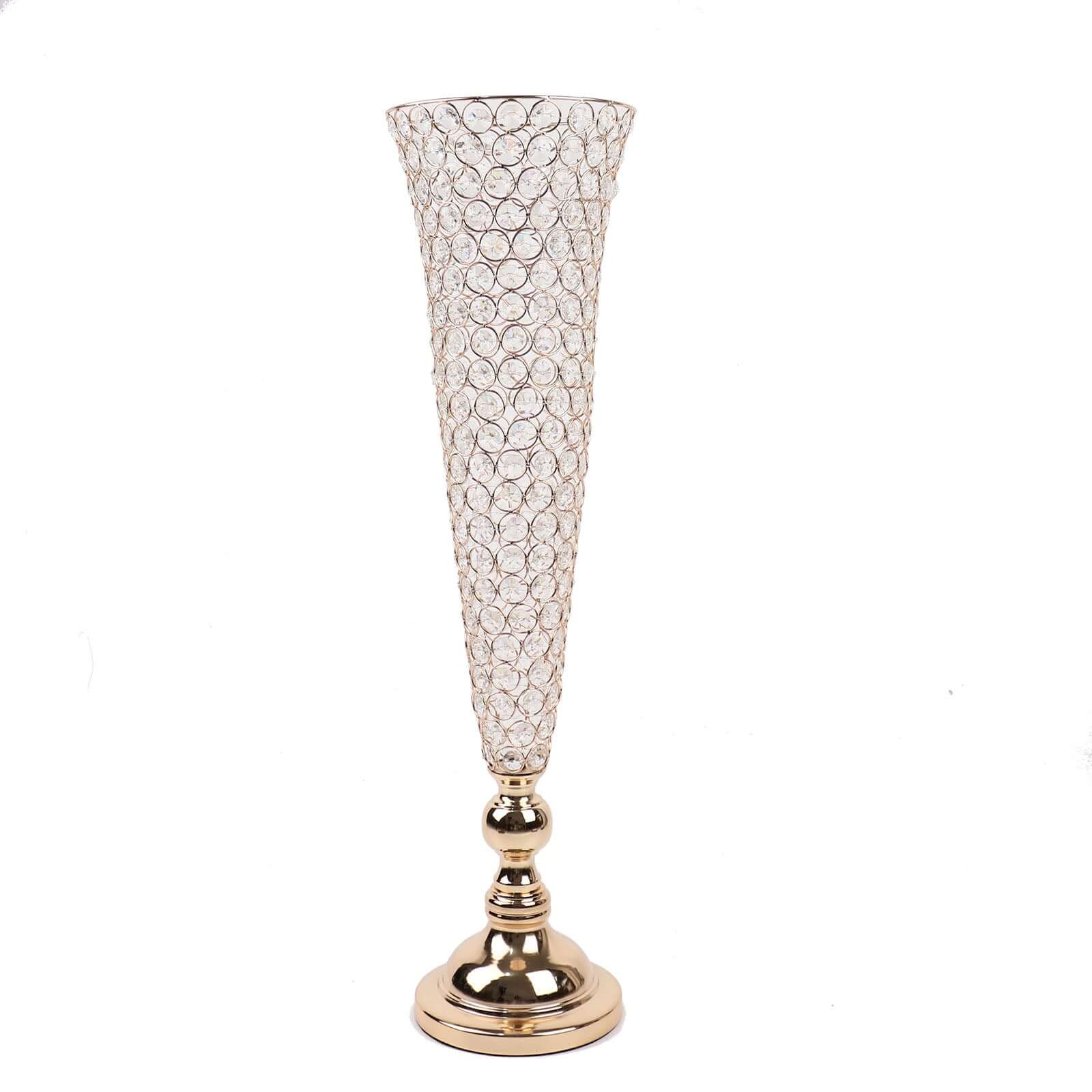 2-Pack Crystal Beaded Trumpet Vase Set Gold - Table Centerpiece for Weddings and Events 32