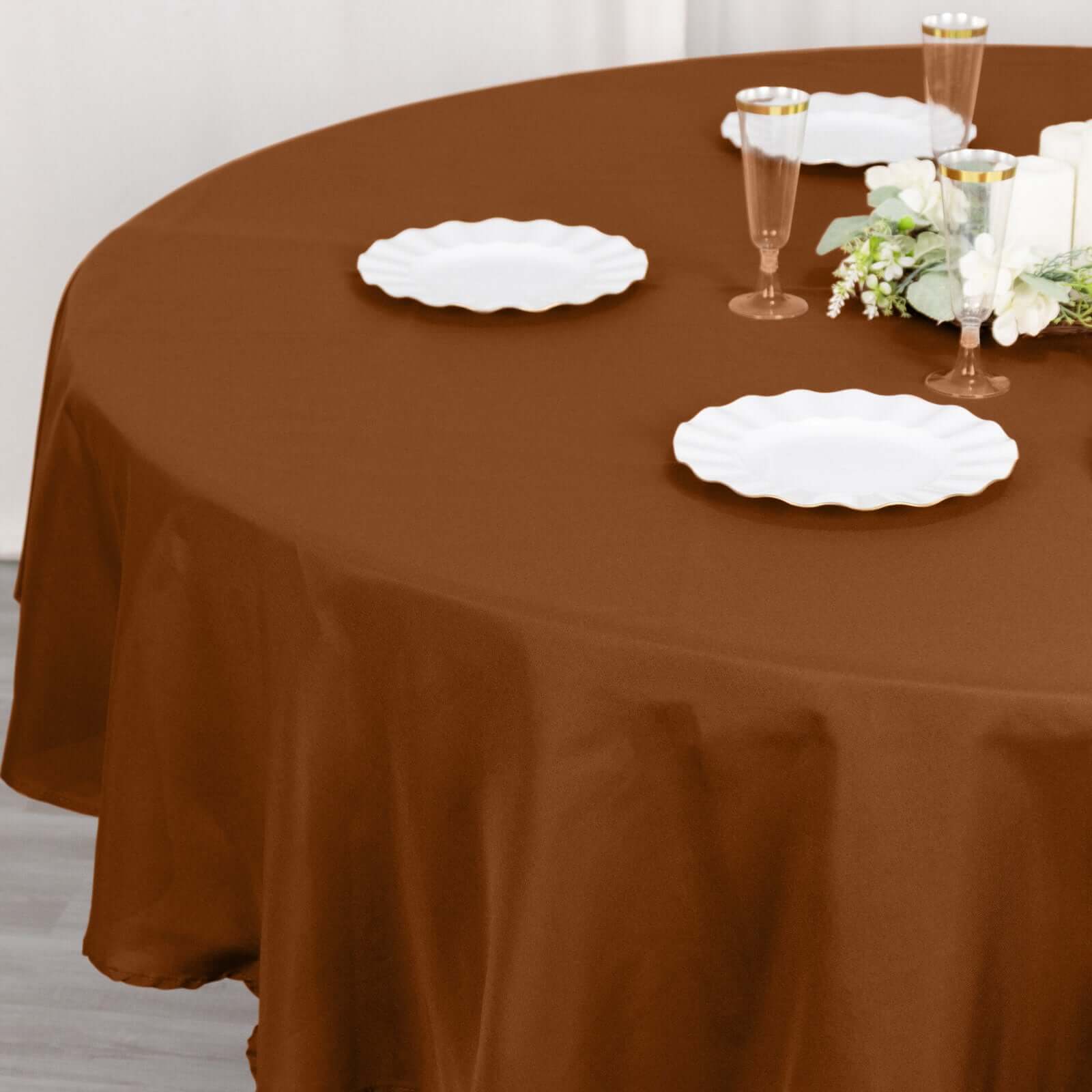 Polyester 90 Round Tablecloth Cinnamon Brown - Stain & Wrinkle-Resistant Table Cover