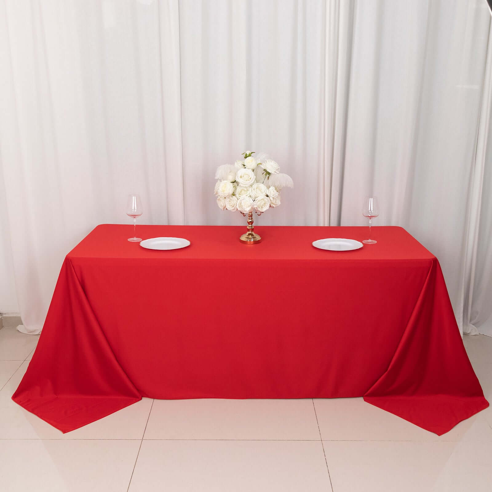 Premium Scuba Rectangular 90x132 Tablecloth Red - Wrinkle Free, Stain Resistant & Seamless Table Cover