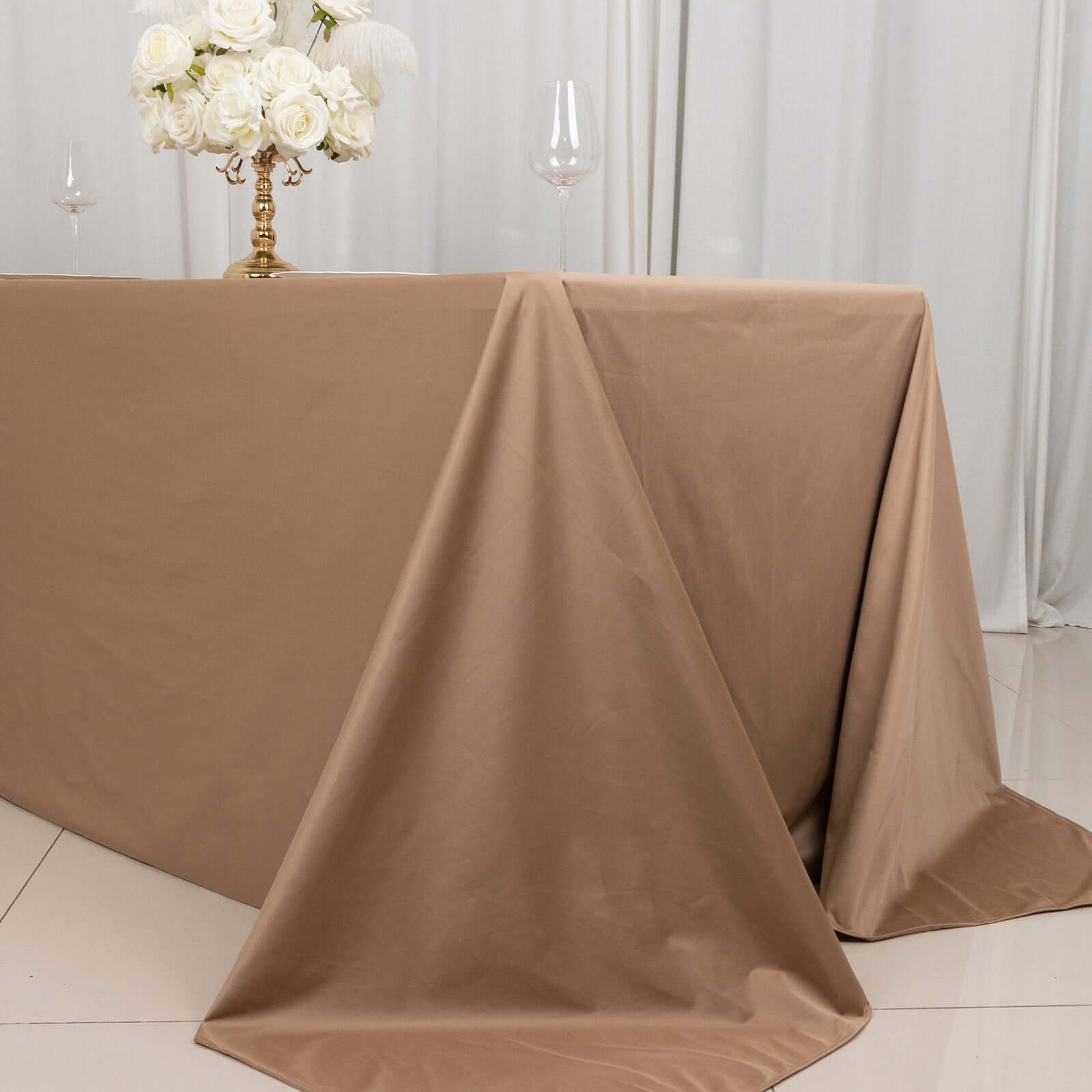 Premium Scuba Rectangular 90x132 Tablecloth Nude - Wrinkle Free, Stain Resistant & Seamless Table Cover