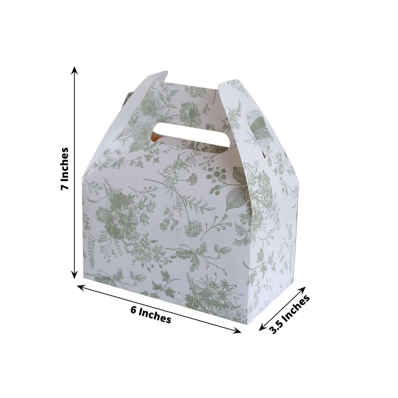 25 Pack White Sage Green Candy Gift Tote Gable Boxes in French Toile Pattern, Party Favor Treat Boxes - 6x3.5x7