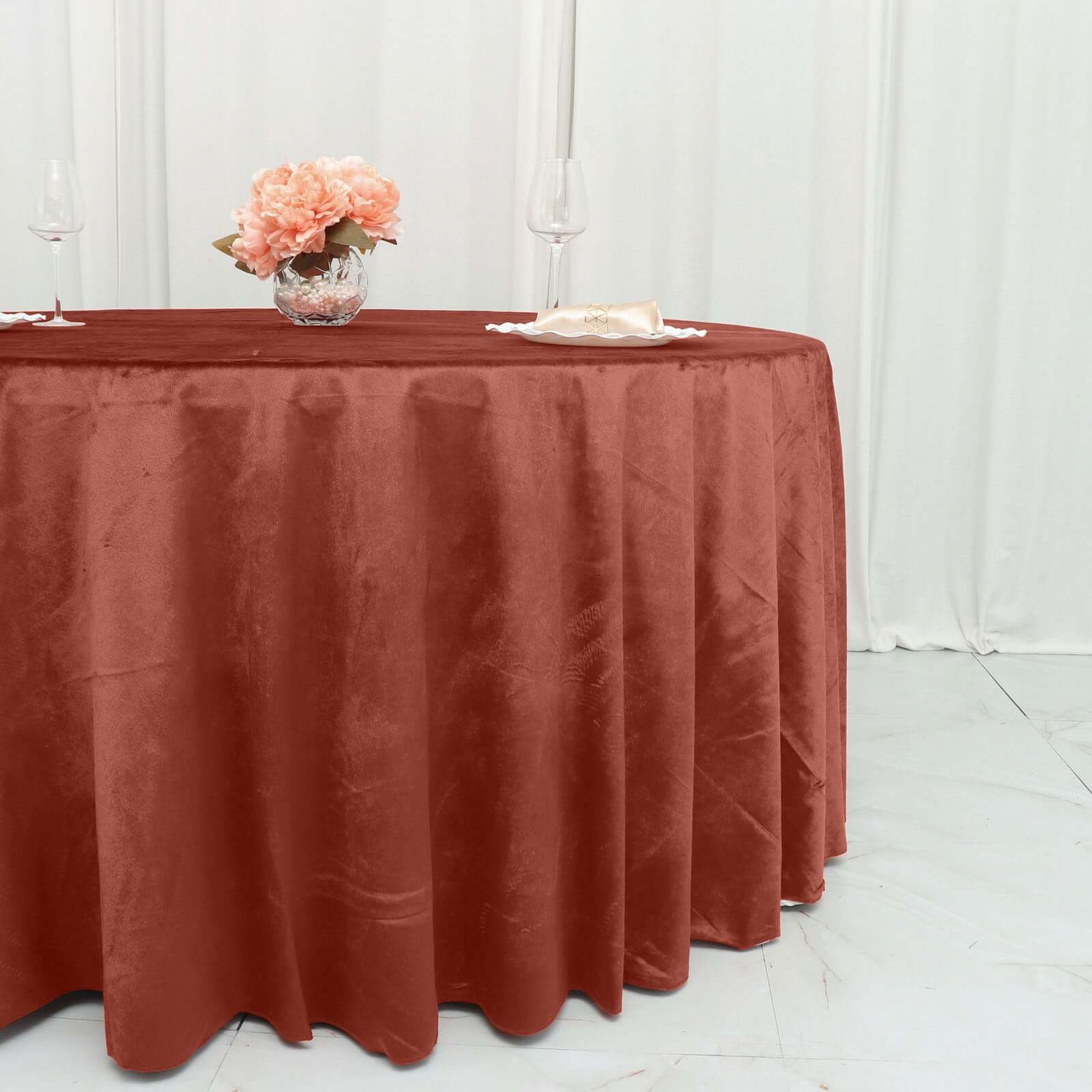 Premium Velvet 120 Round Tablecloth Terracotta (Rust) - Reusable Soft & Seamless Table Cover