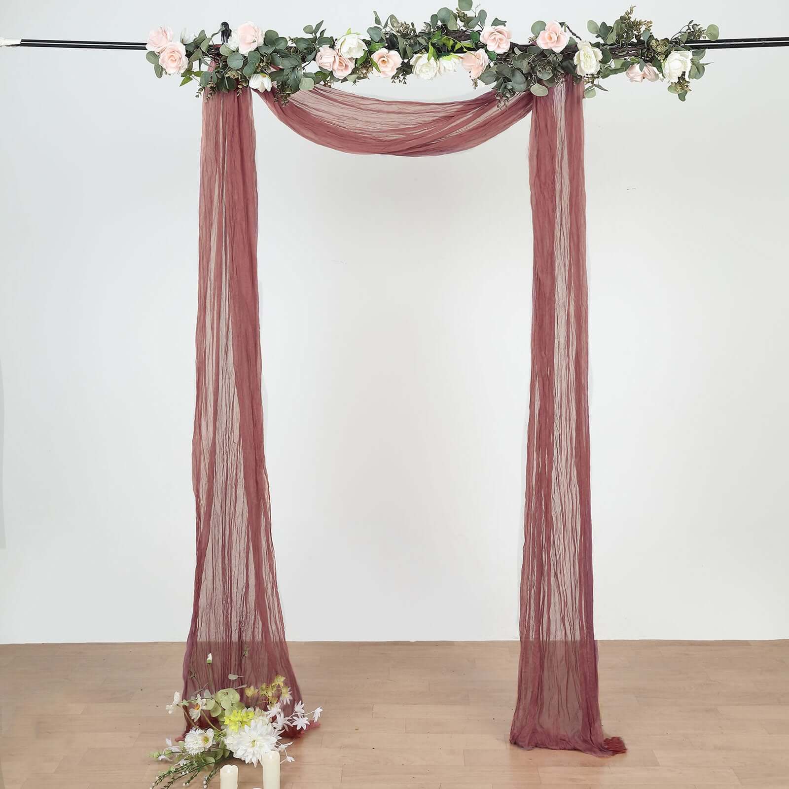 20ft Mauve Cinnamon Rose Gauze Cheesecloth Fabric Wedding Arch Drapery, Window Scarf Valance, Boho Decor Arbor Curtain Panel