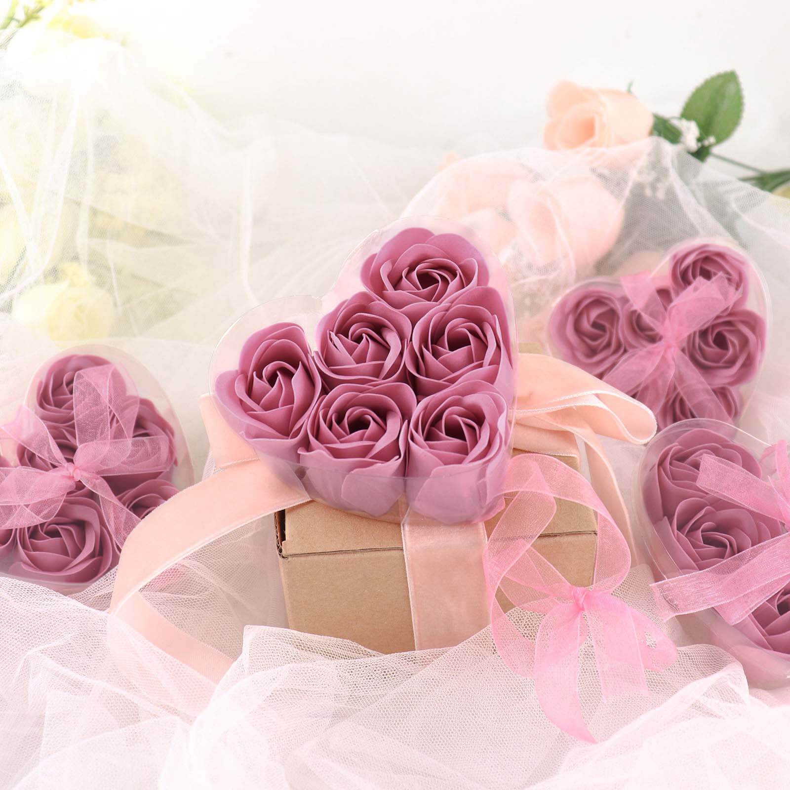 4 Pack 24 Pcs Dusty Rose Scented Rose Soap Heart Shaped Party Favors With Gift Boxes And Ribbon