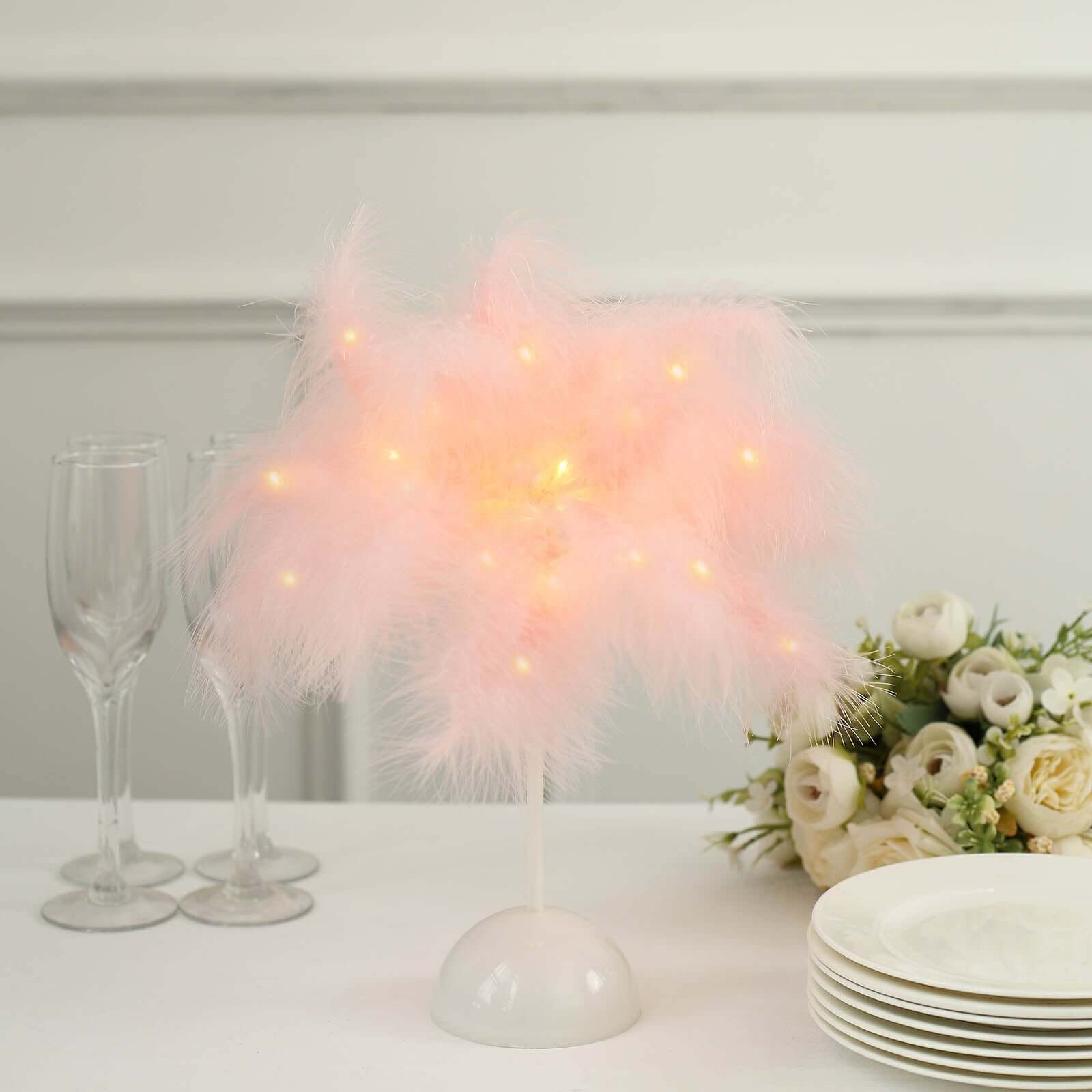 Table Lamp Feather Design Blush LED Battery Operated - Cordless Wedding Centerpiece 15