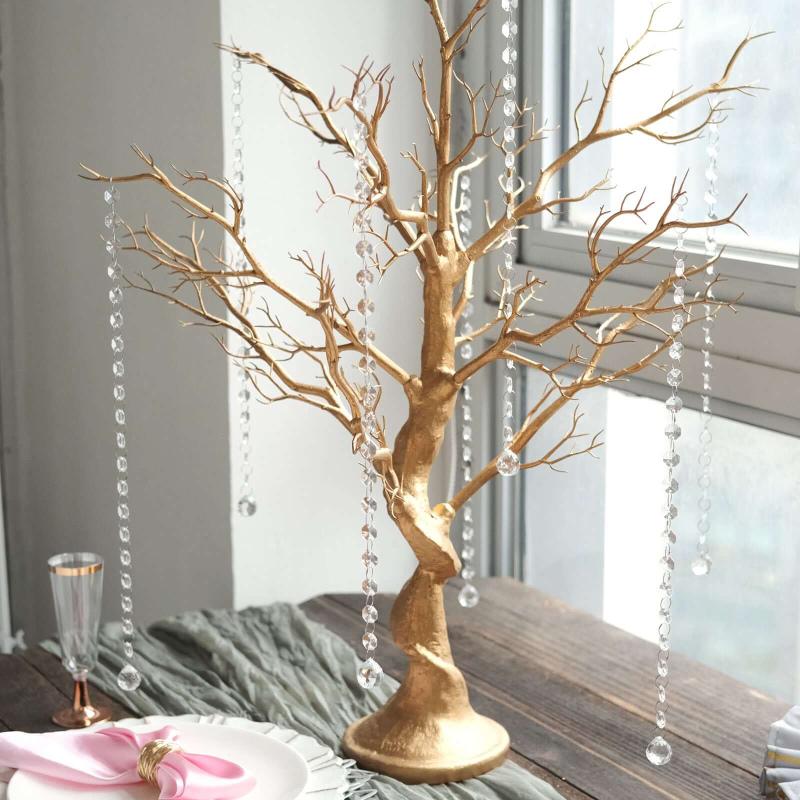 Manzanita Tree Centerpiece Metallic Gold with 8 Acrylic Bead Chains - Easy Assembly Decorative Artificial Tree for Modern Weddings Parties & Event Displays 34