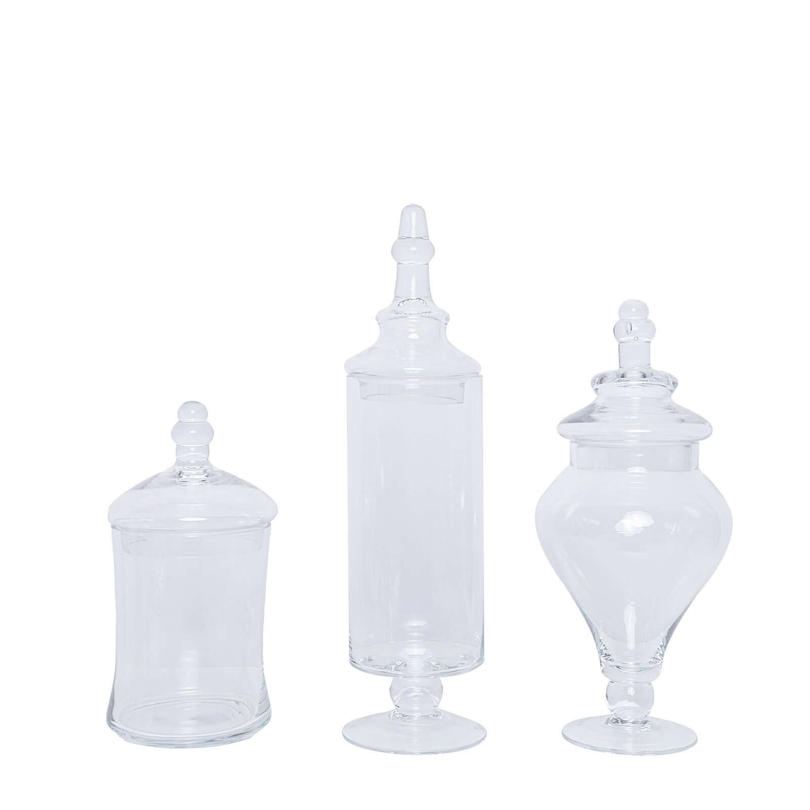 Set of 3 Glass Candy Jars Modern Apothecary Design Clear with Snap-On Lids - Stylish Party Favor Containers 9/13/14