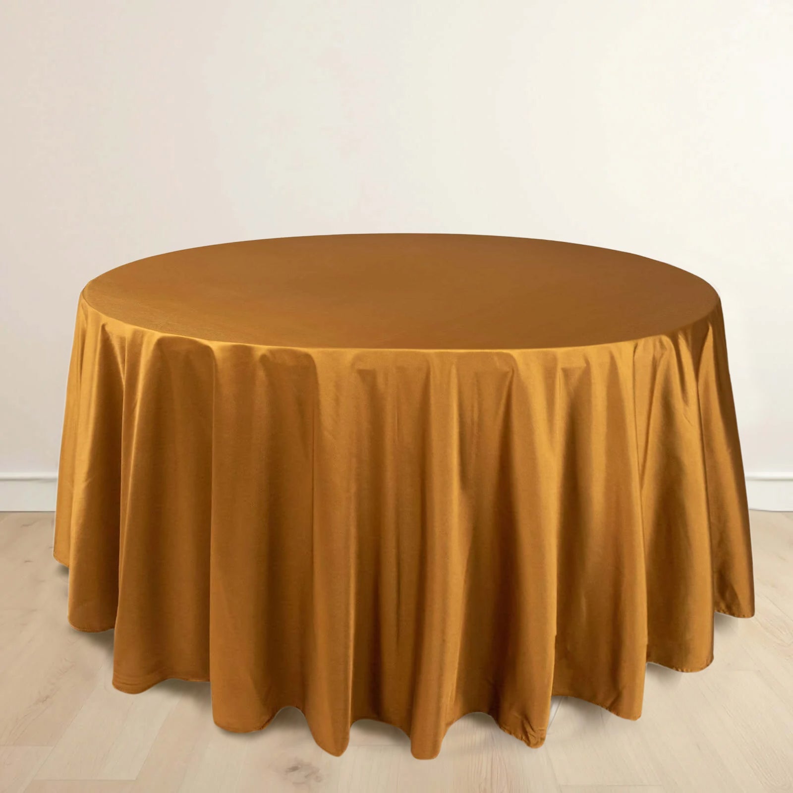 Premium Scuba Round 120 Tablecloth Shimmering Gold - Wrinkle Free, Stain Resistant & Seamless Table Cover for Weddings and Parties