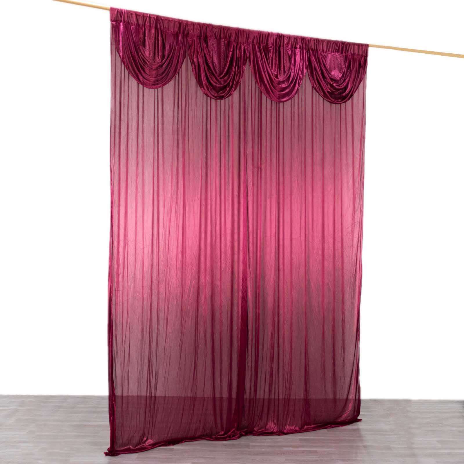 10ftx10ft Burgundy Double Drape Pleated Satin Event Curtain Drapes, Glossy Photo Backdrop Event Panel