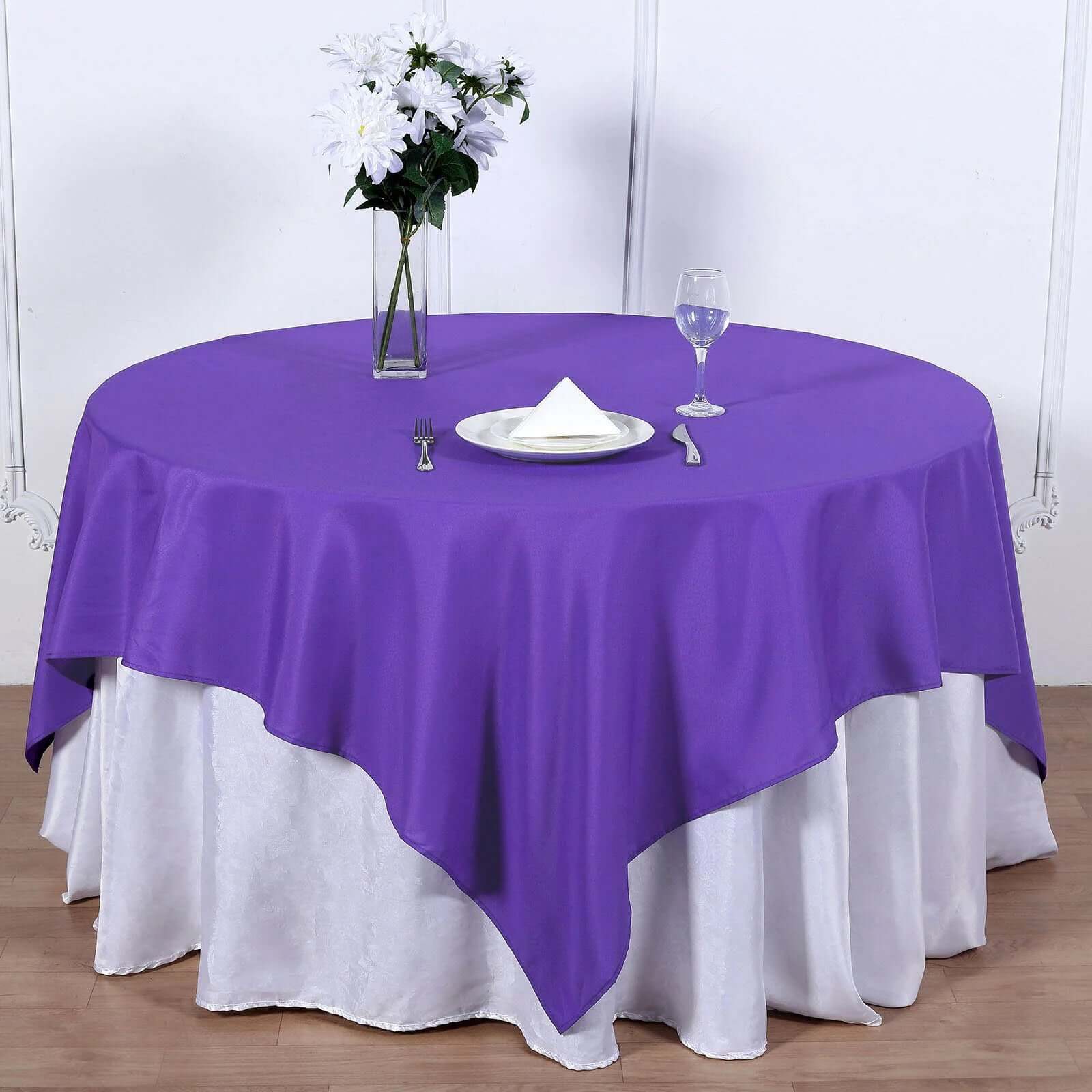 Polyester 70x70 Table Overlay Square Tablecloth Purple - Wrinkle-Resistant & Durable Table Cover