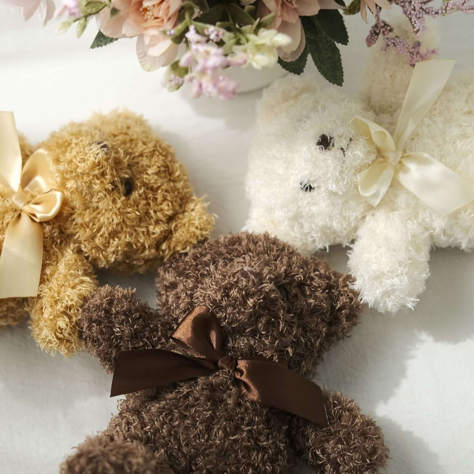 Set of 3 7 Cute Plush Stuffed Teddy Bears Party Favors Centerpiece Decor, Soft Toy Animals Party Decorations - Dark Brown,Ivory,Natural