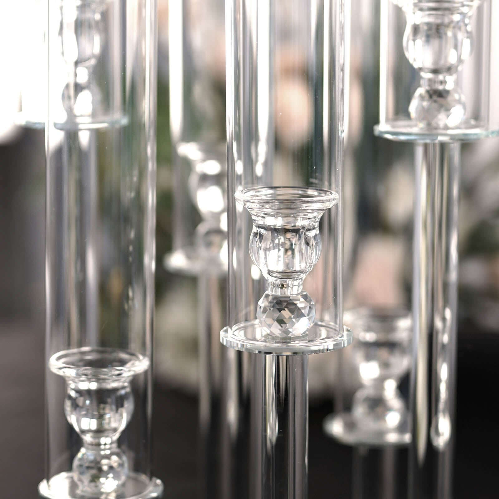 7-Arm Round Taper Crystal Candelabra with Mirror Base Clear - Lustrous Candle Holder Table Centerpiece for Votive & Pillar Candles 33