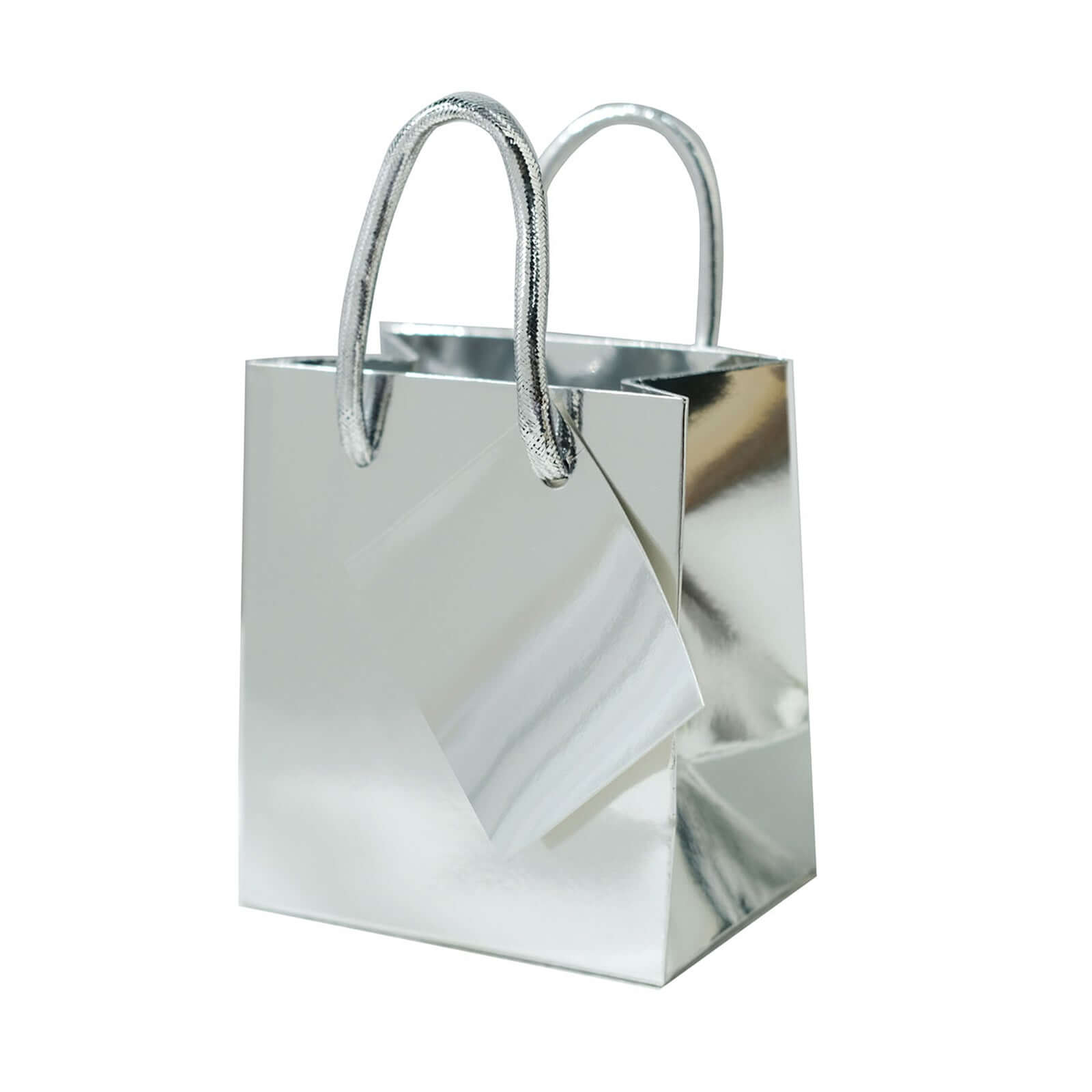 12 Pack 5 Shiny Metallic Silver Foil Paper Party Favor Bags With Handles, Small Gift Wrap Goodie Bags