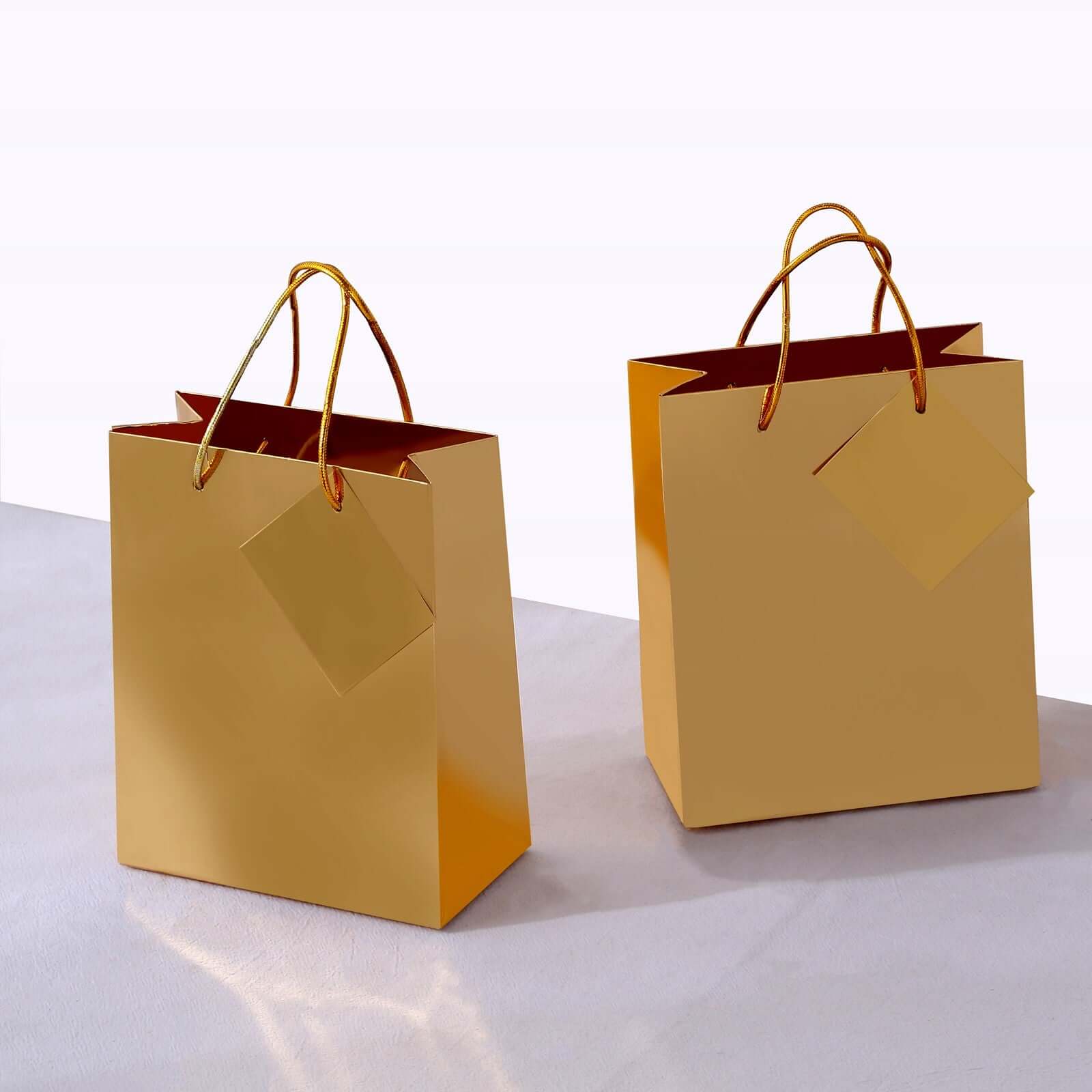 12 Pack Gold Foil Paper Party Favor Gift Bags with Handles, Shiny Metallic Euro Tote Bags - 7