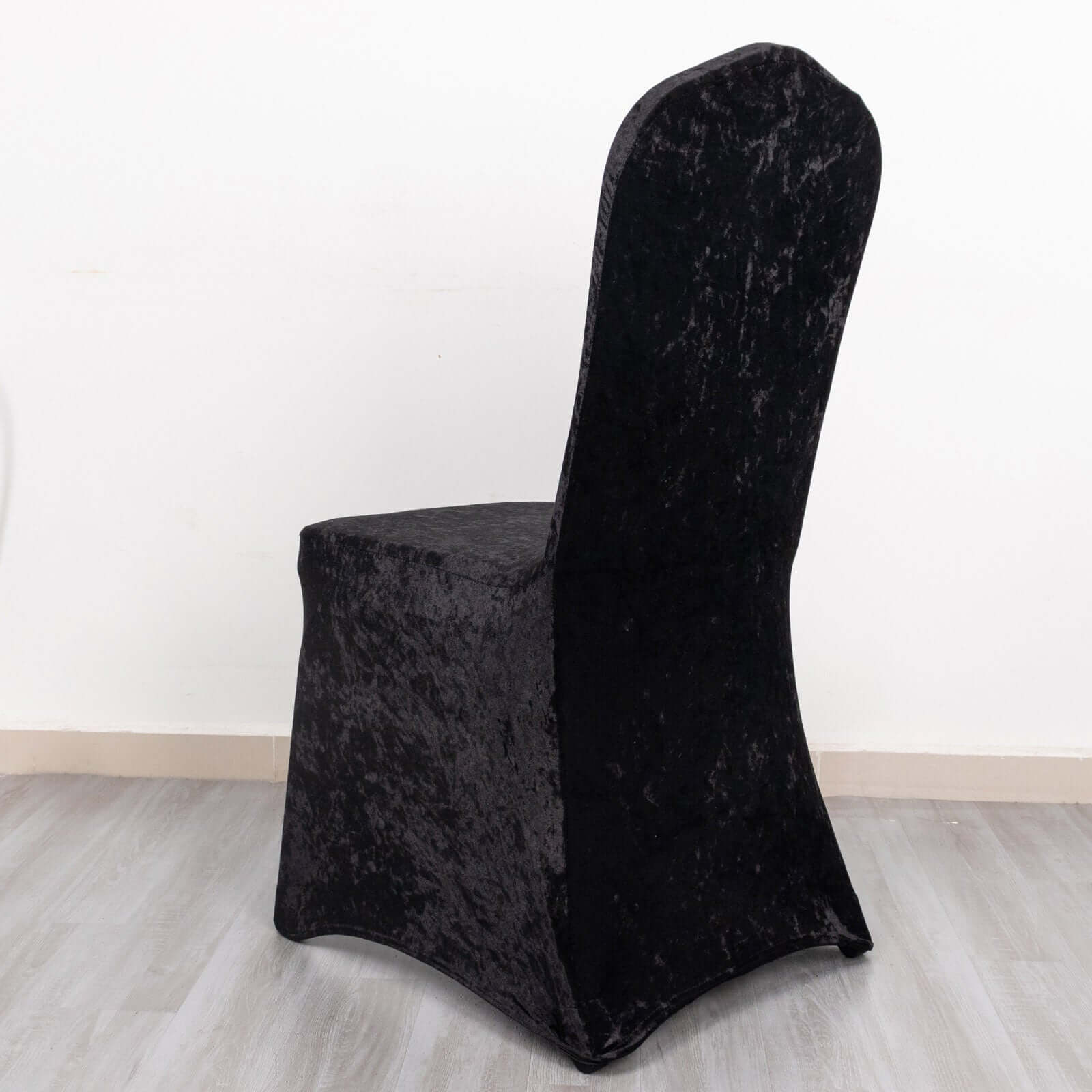 Crushed Velvet Spandex Banquet Chair Cover Fitted Slipcover Black - Stretch 190GSM Slipcover with Foot Pockets