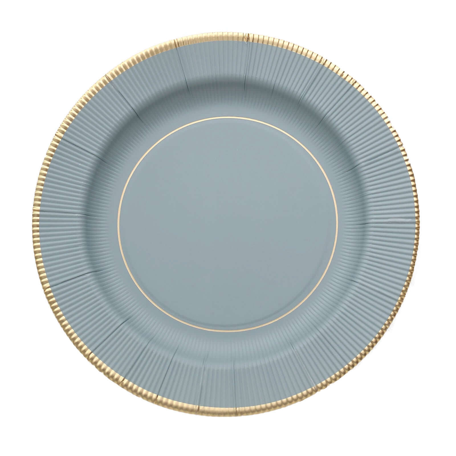 25-Pack Paper 10 Round Dinner Plates in Dusty Blue Sunray Design with Gold Rim - Disposable Heavy Duty 350GSM Party Plates