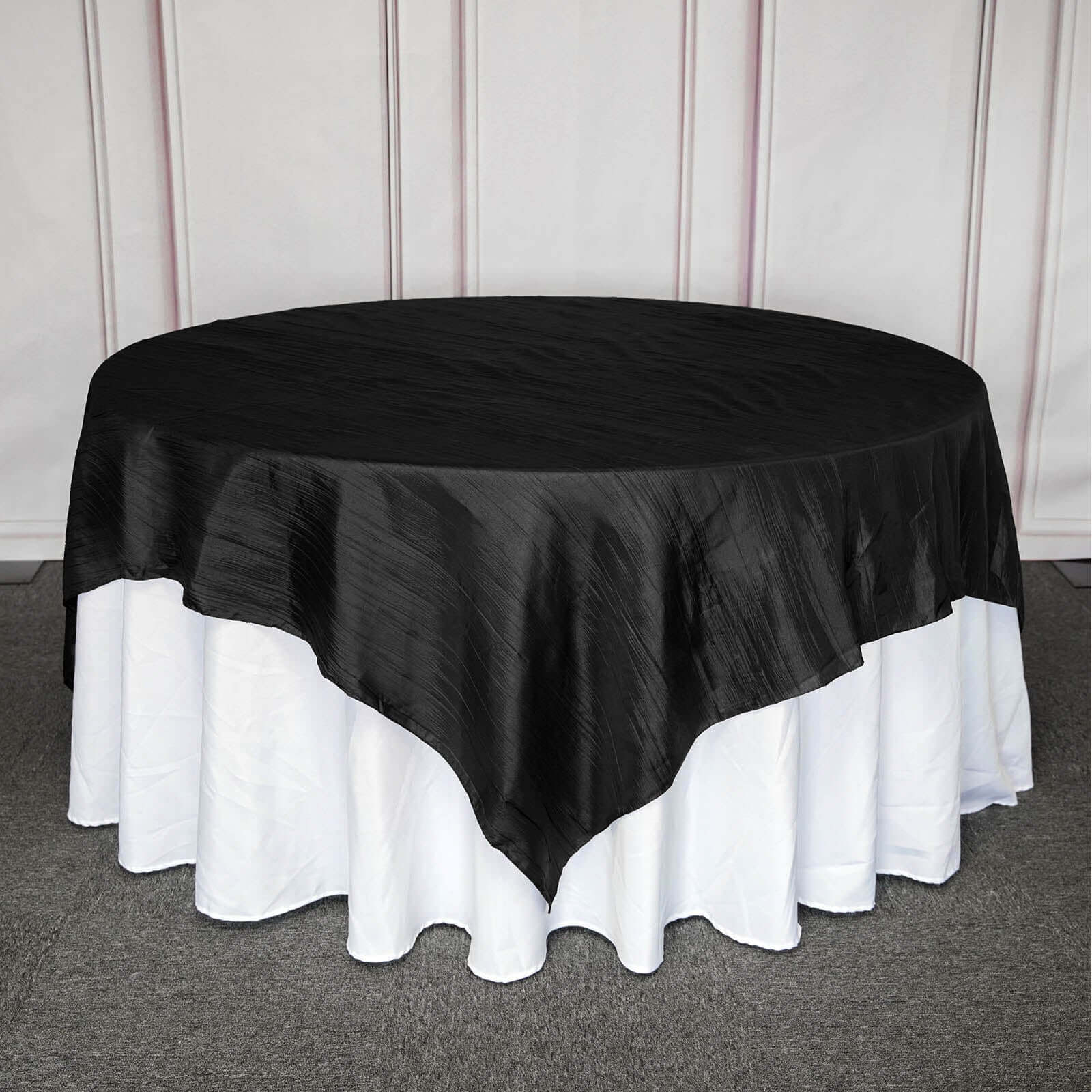 Taffeta 90x90 Table Overlay Square Tablecloth Black - Accordion Crinkle Table Cover