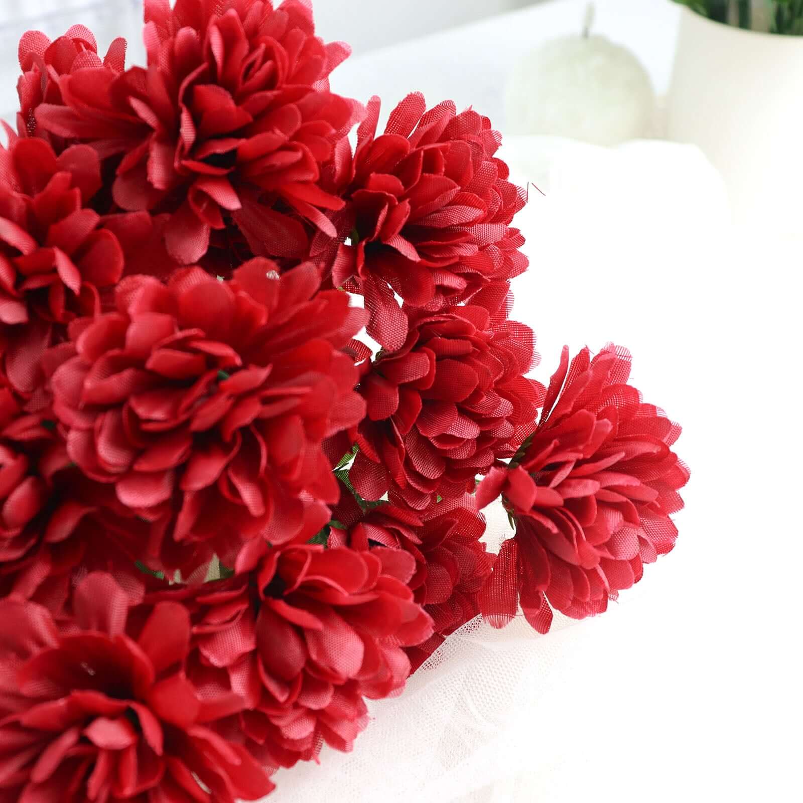 12 Bushes Burgundy Artificial Silk Chrysanthemum Flower Bouquets