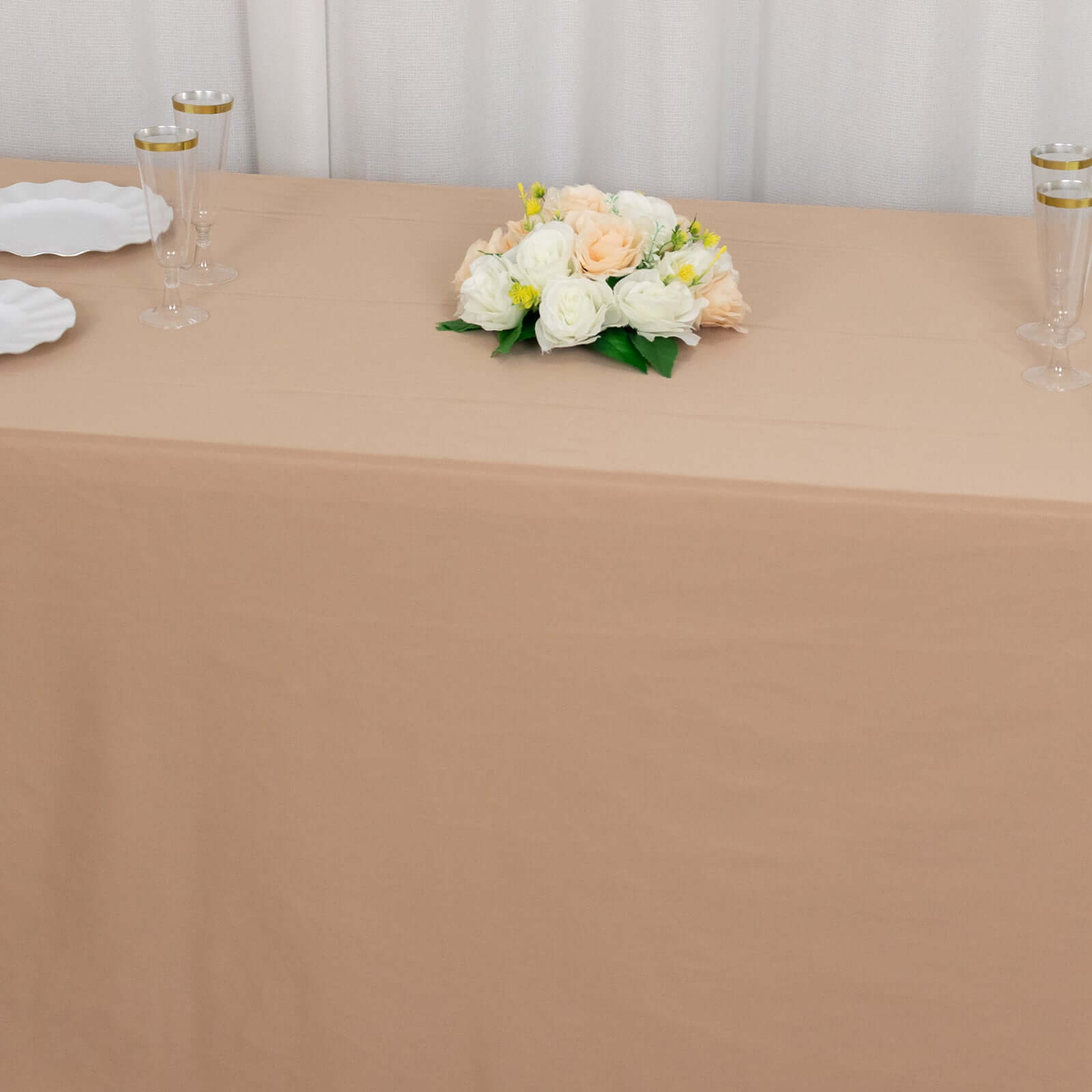 Premium Scuba Rectangular 90x132 Tablecloth Nude - Wrinkle Free, Stain Resistant & Seamless Table Cover