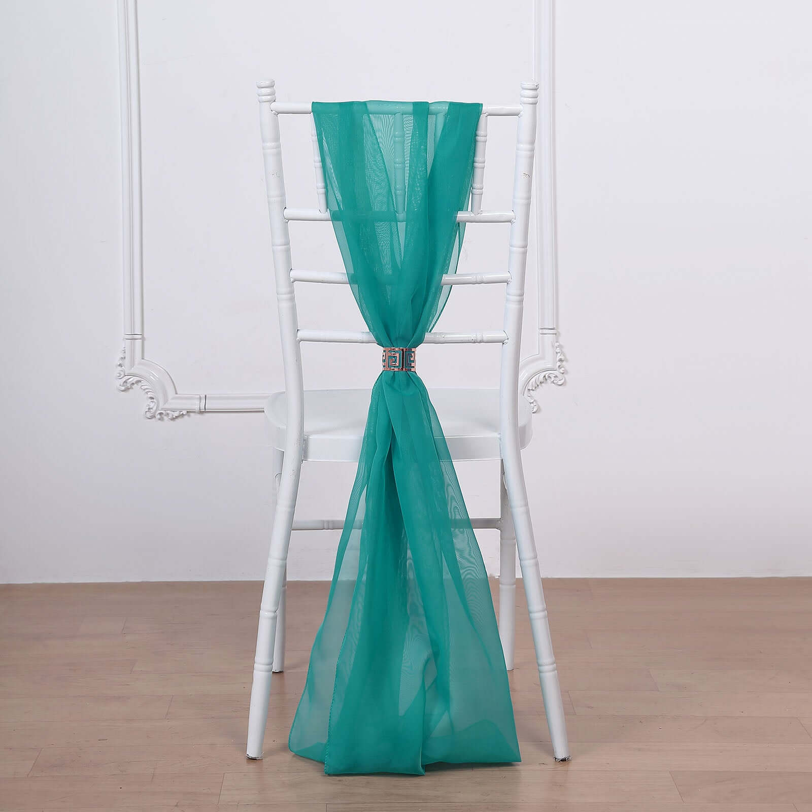 5 Pack Premium Chiffon Chair Sashes Turquoise - Soft & Lightweight Designer Chair Bows 22x78