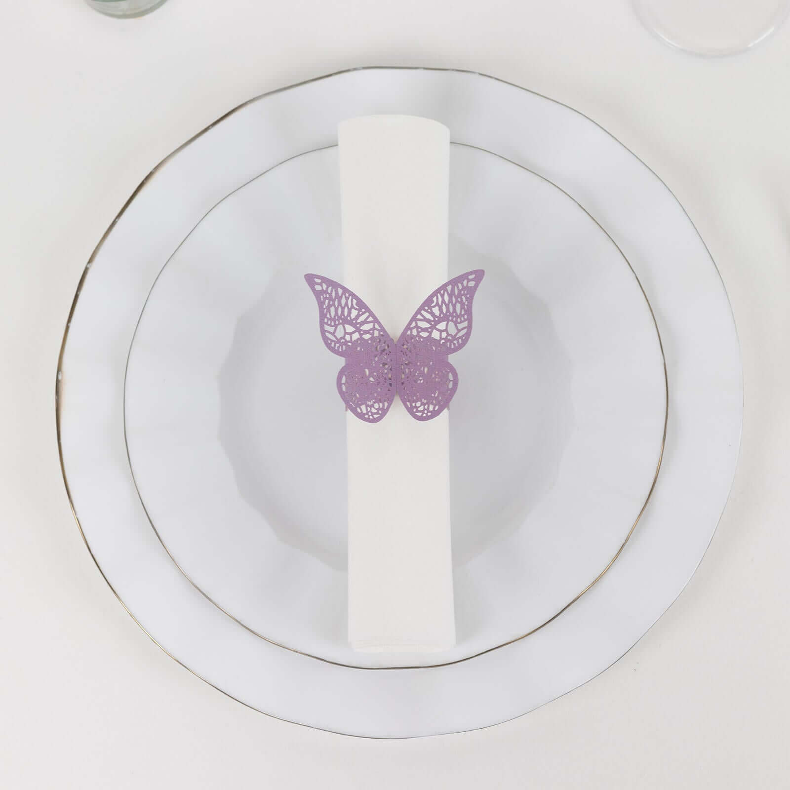 12-Pack Paper Napkin Rings Laser Cut Butterfly Lavender Shimmery - Decorative Serviette Holders