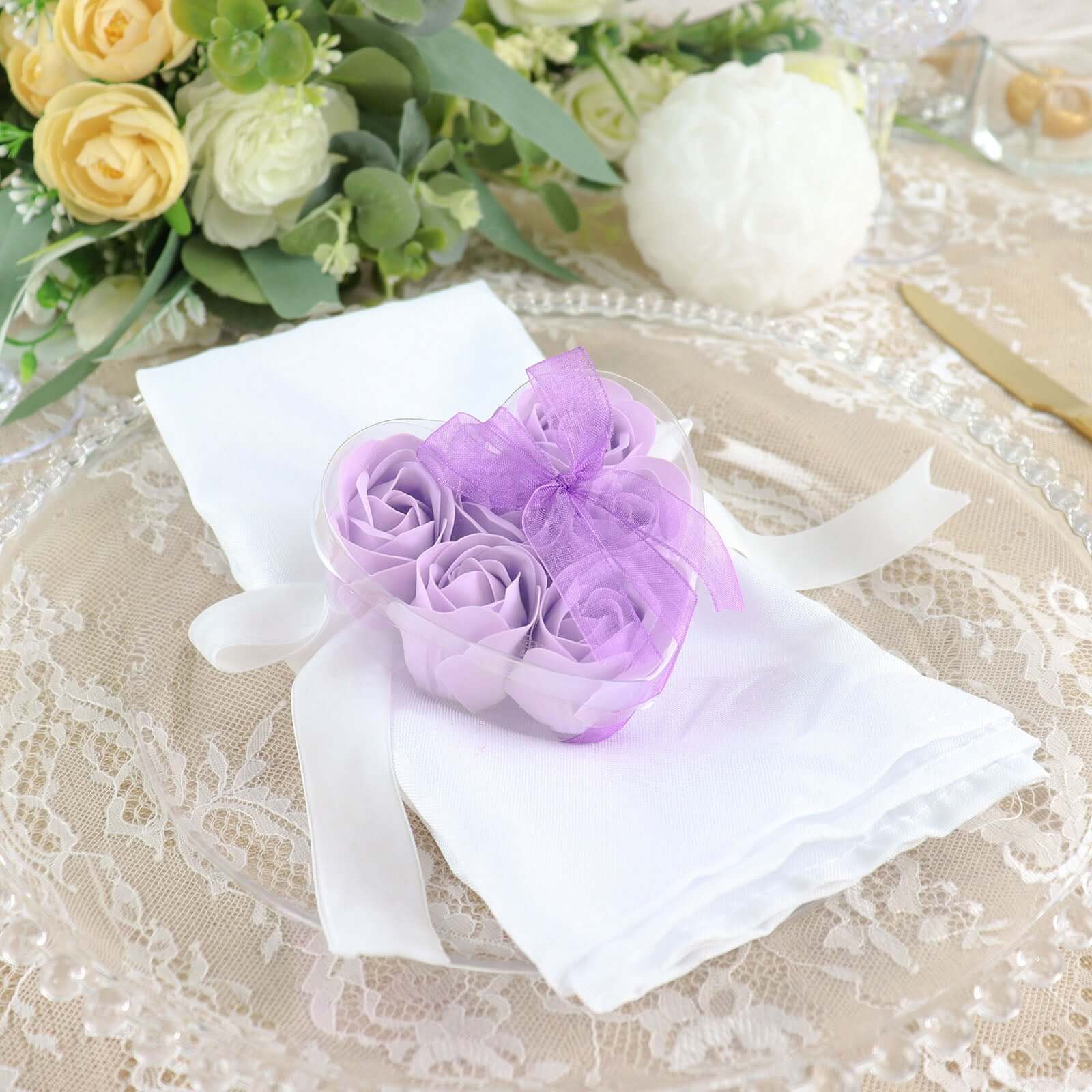 6 Pcs Lavender Lilac Scented Rose Soap Heart Shaped Party Favors With Gift Box And Ribbon